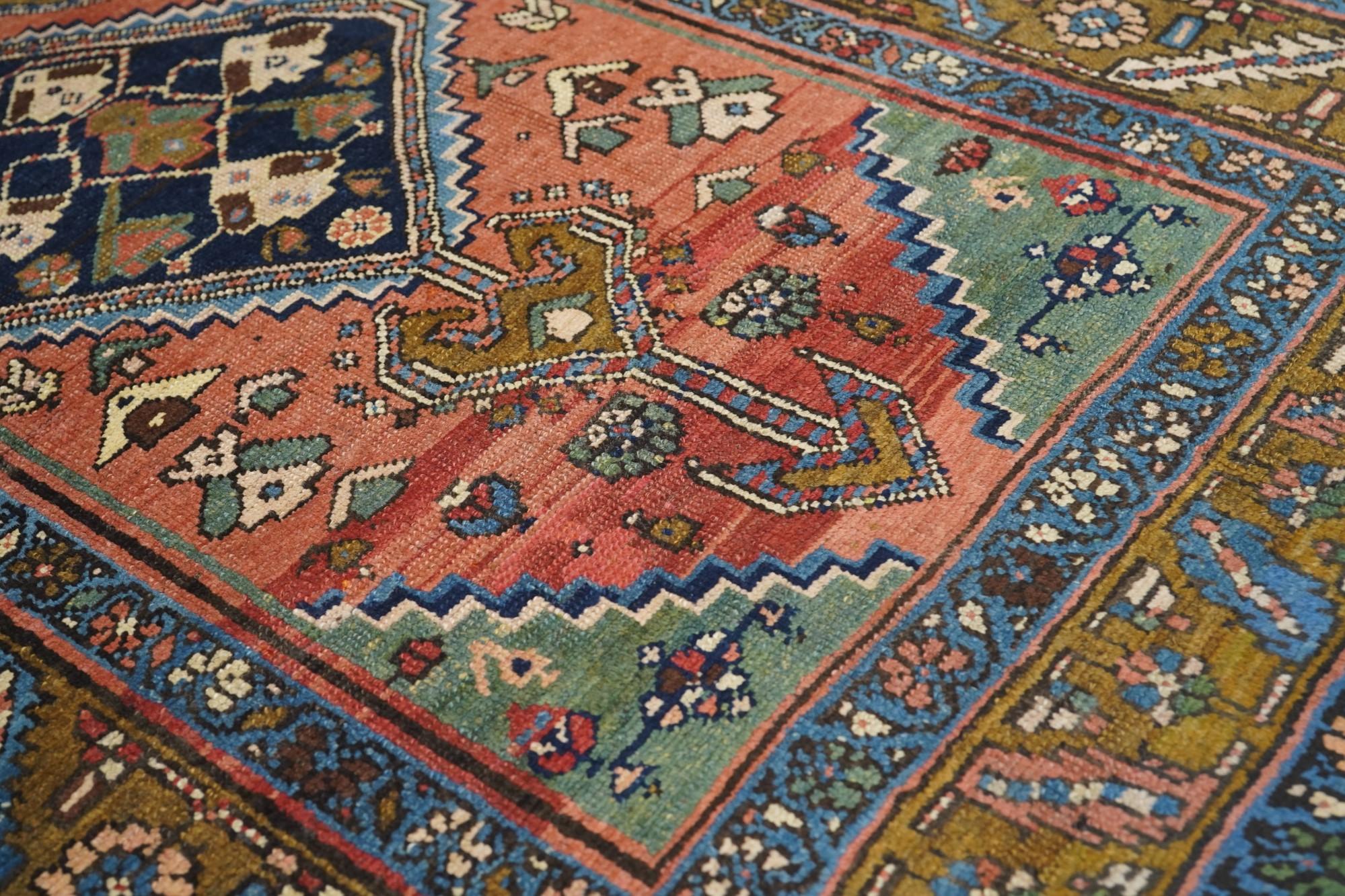 Hand-Knotted Antique Persian Heriz Rug 3'9'' x 5'1'' For Sale