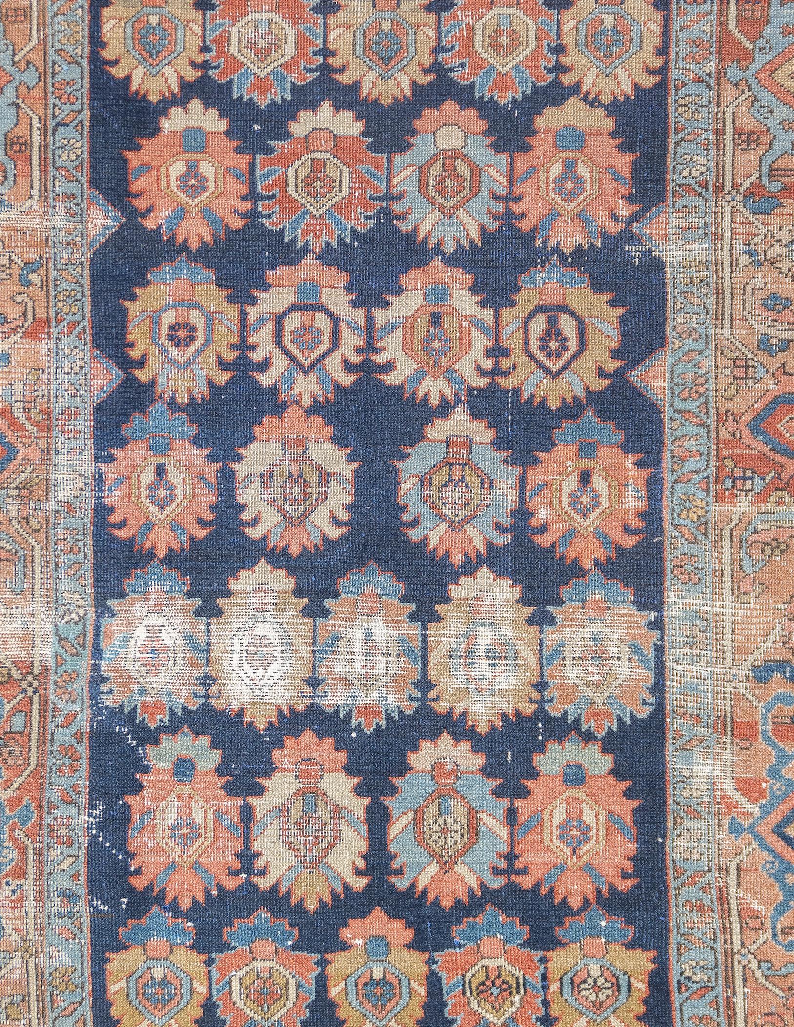 Hand-Knotted Antique Persian Heriz Rug 4'2'' x 5'6'' For Sale