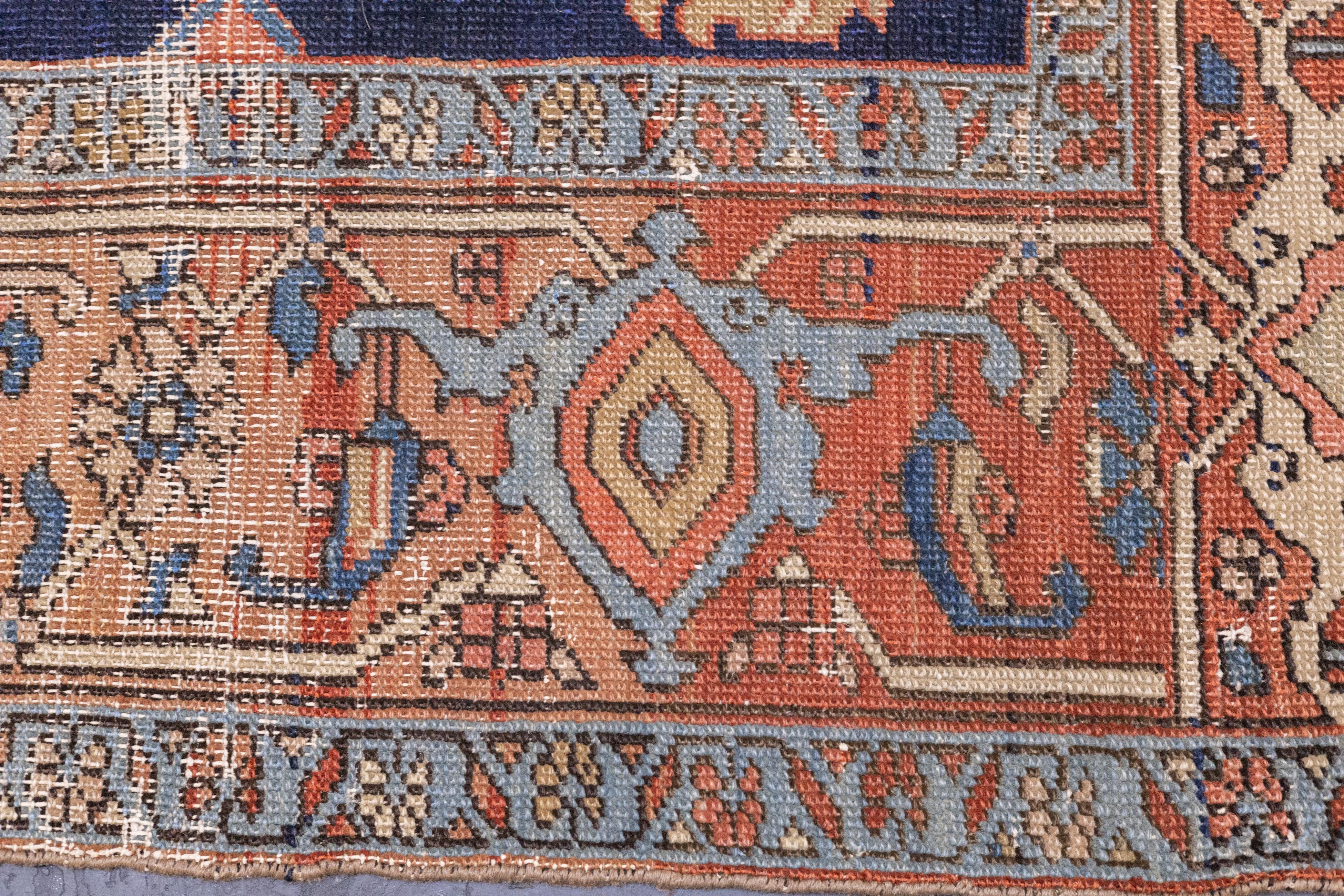 Antique Persian Heriz Rug 4'2'' x 5'6'' In Fair Condition For Sale In New York, NY