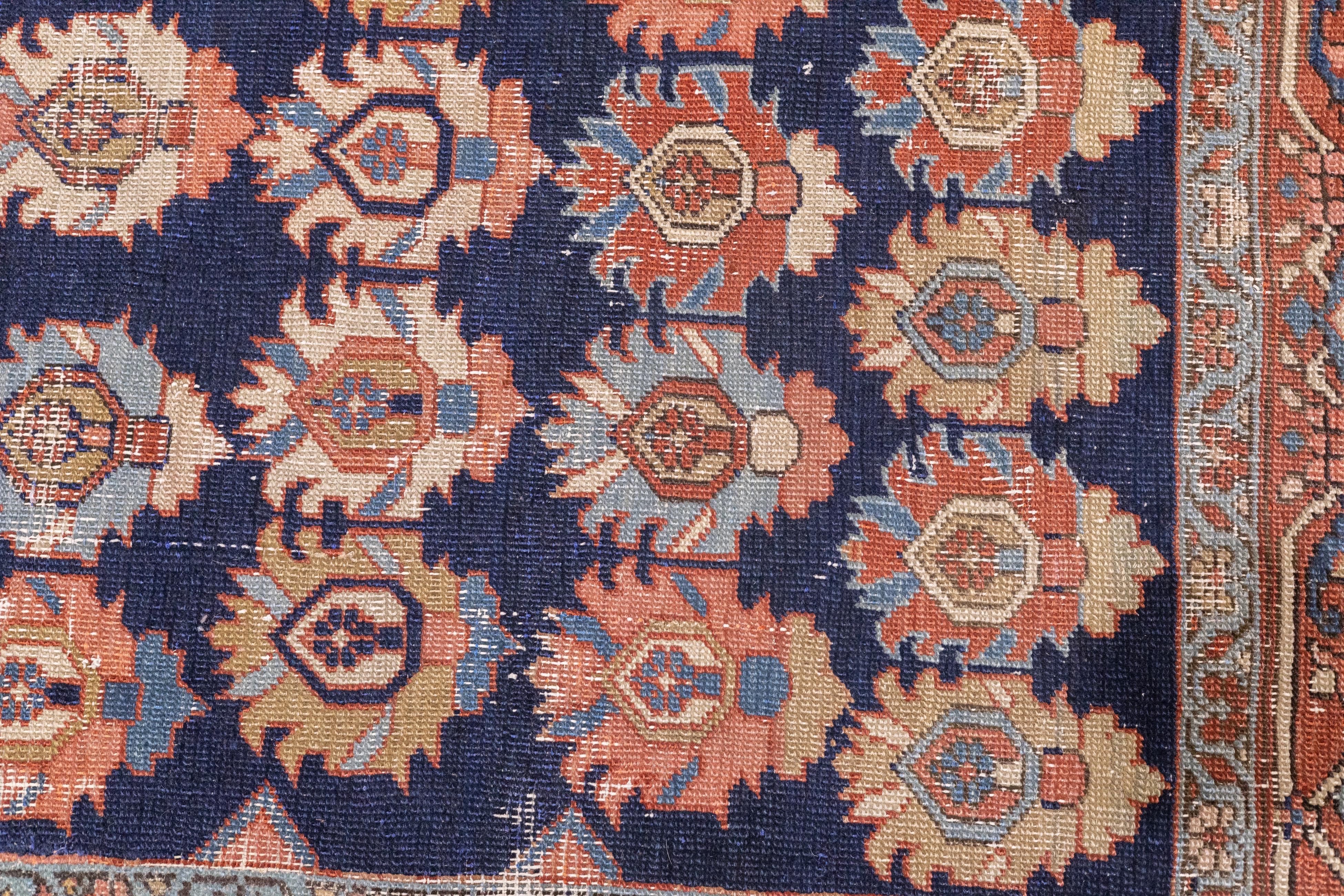 Wool Antique Persian Heriz Rug 4'2'' x 5'6'' For Sale