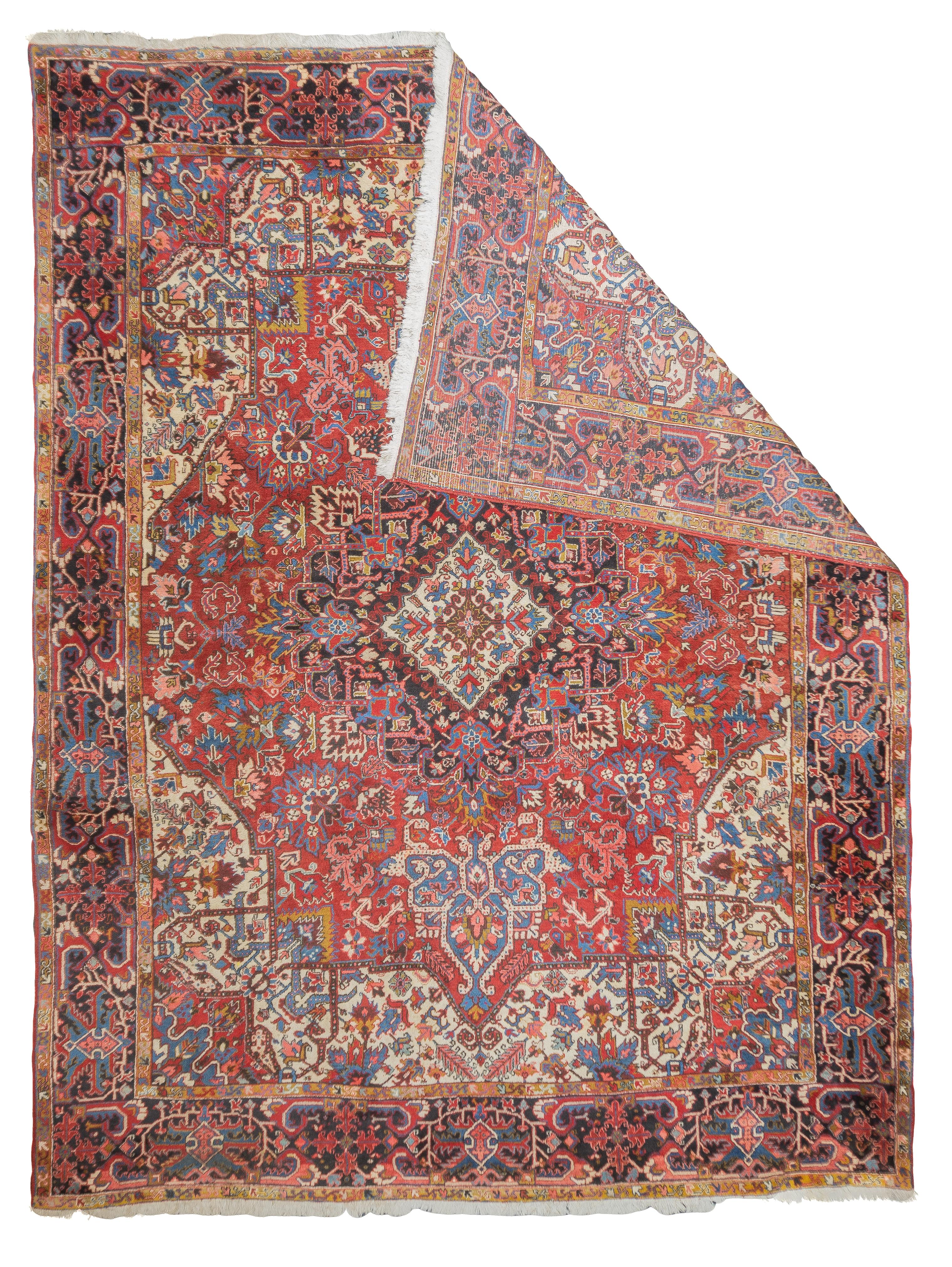 Antiker persischer Heriz-Teppich 9'11'' x 13'3''. Die zahlreichen Teppiche des berühmten nordwestpersischen Webereibezirks, von kleinen Streuteppichen bis zu riesigen Teppichen und einigen Läufern, in halbgeometrischen Medaillon-, Zentral- und