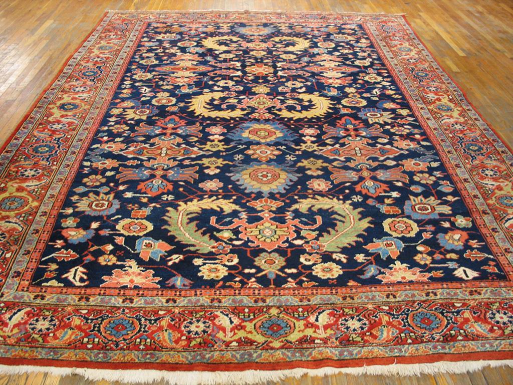 Early 20th Century  N.W. Persian Heriz Carpet, Navy background.
 9'3