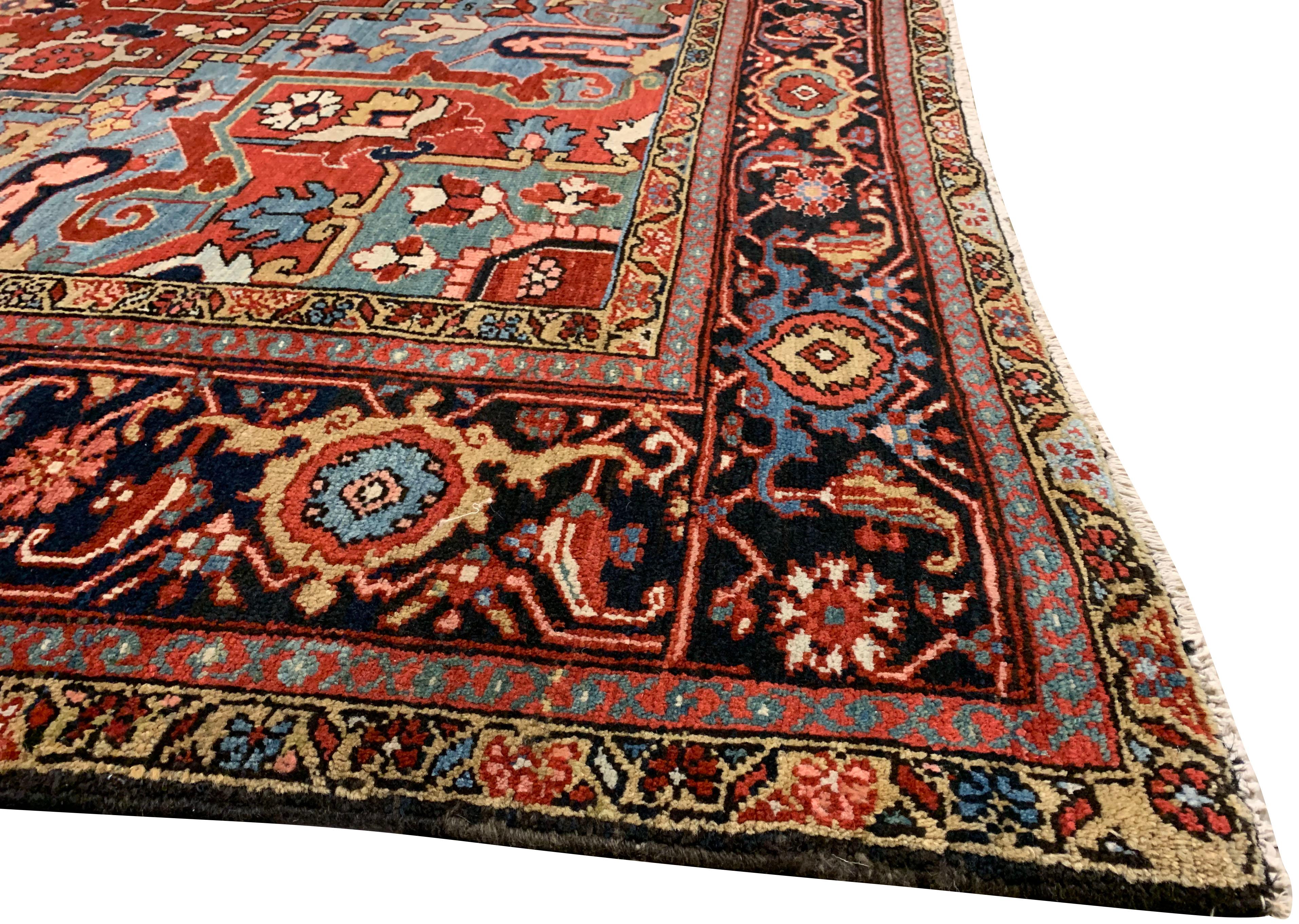 Hand-Knotted Antique Persian Heriz Rug  9'9 x 13'1 For Sale