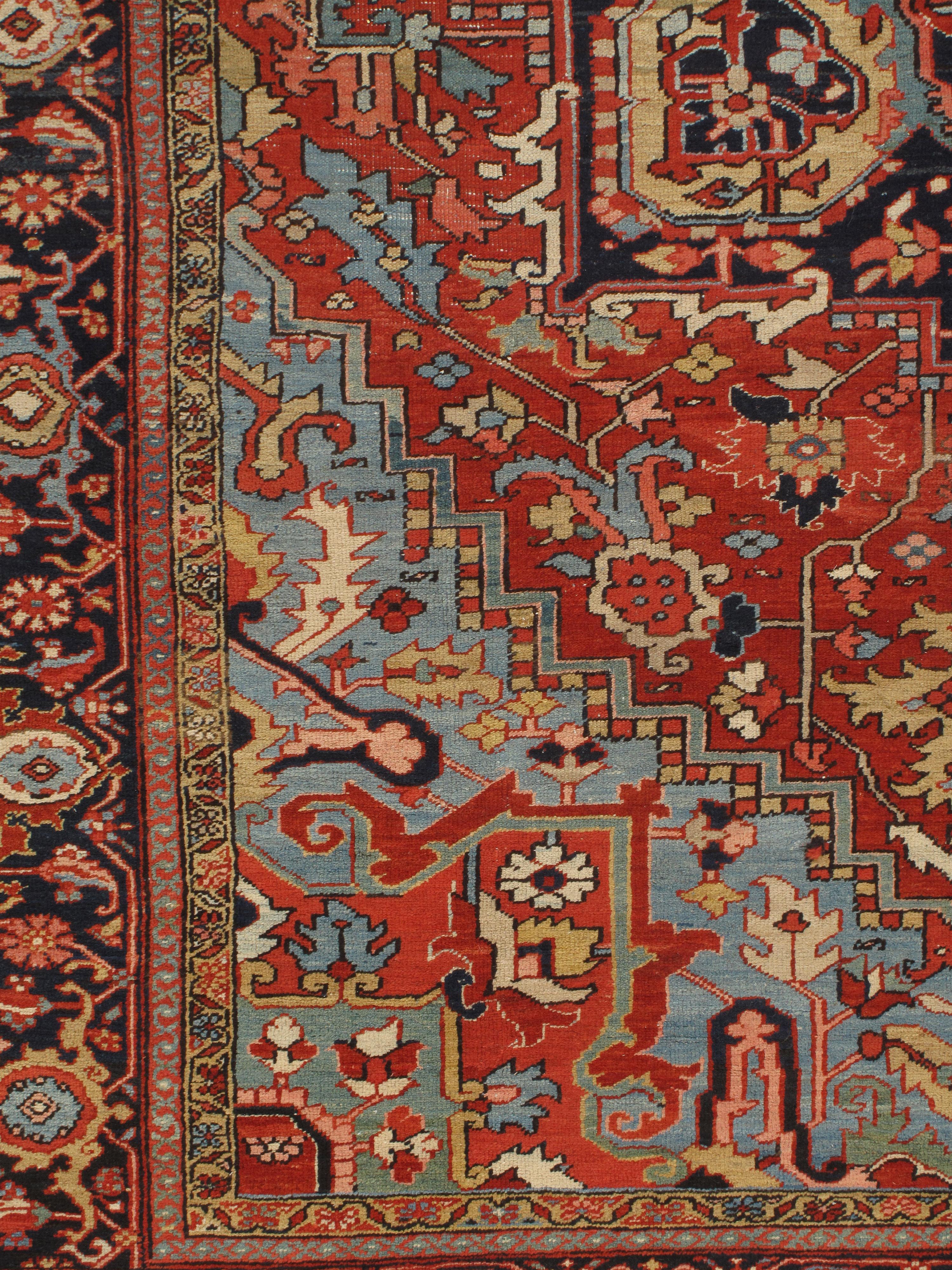 Wool Antique Persian Heriz Rug  9'9 x 13'1 For Sale