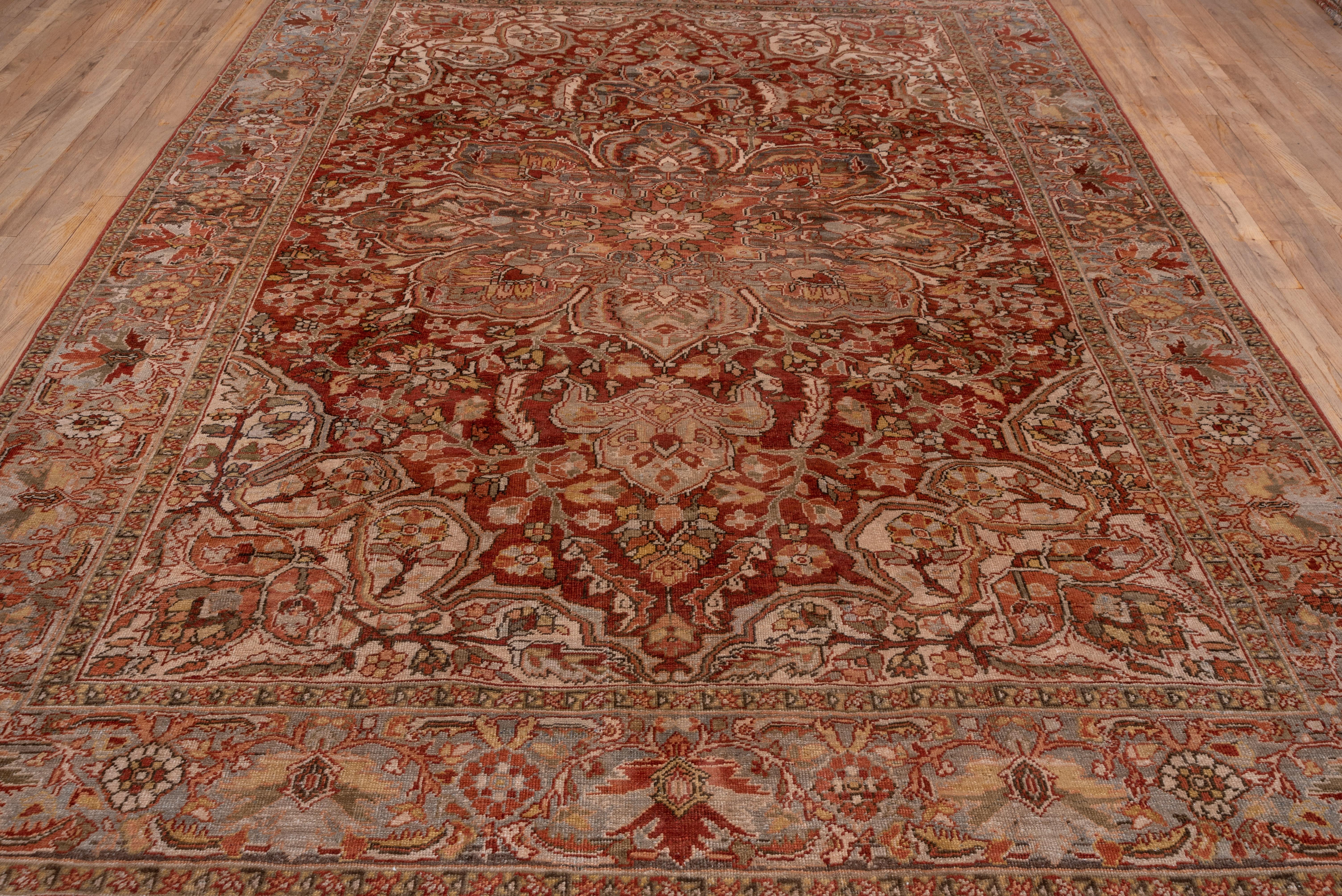 Hand-Knotted Antique Persian Heriz Rug, Ahar Curvilinear Medallion, Warm Tones For Sale