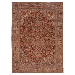 Antiker persischer Heriz-Teppich, Ahar, geschwungenes Medaillon, warme Töne