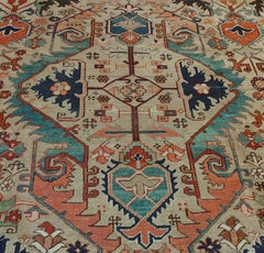 Antique Persian Heriz Rug, All-Over Design with Camel Color, Wool, 1905