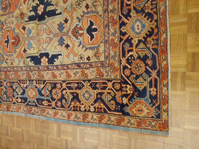 Antique Persian Heriz Rug, AllOver Design with Camel Color, Wool, 1905 For Sale at 1stDibs