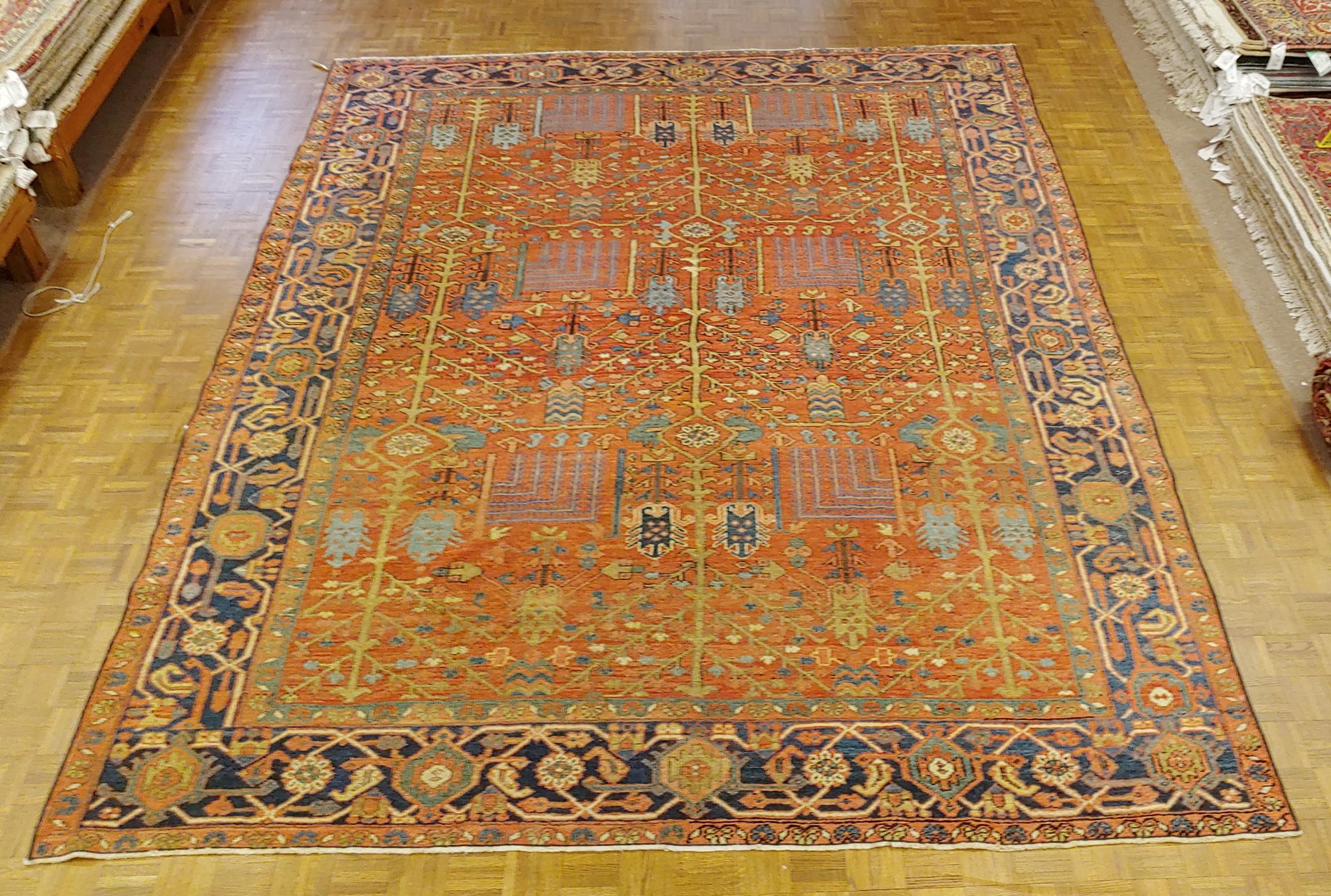 20th Century Antique Persian Heriz Rug, All-Over Rust Field, Wool, Room Size For Sale
