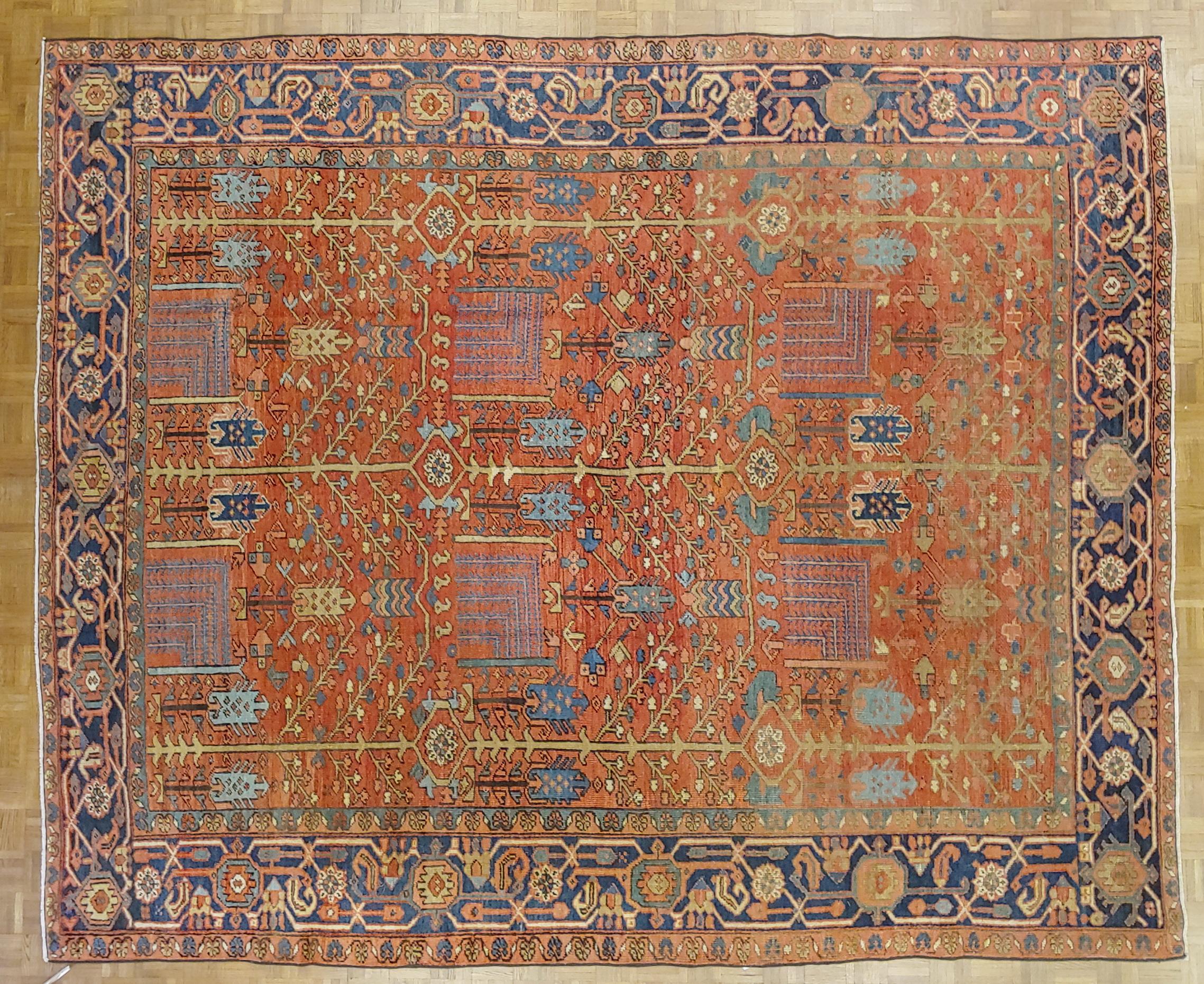 Antique Persian Heriz Rug, All-Over Rust Field, Wool, Room Size For Sale 2