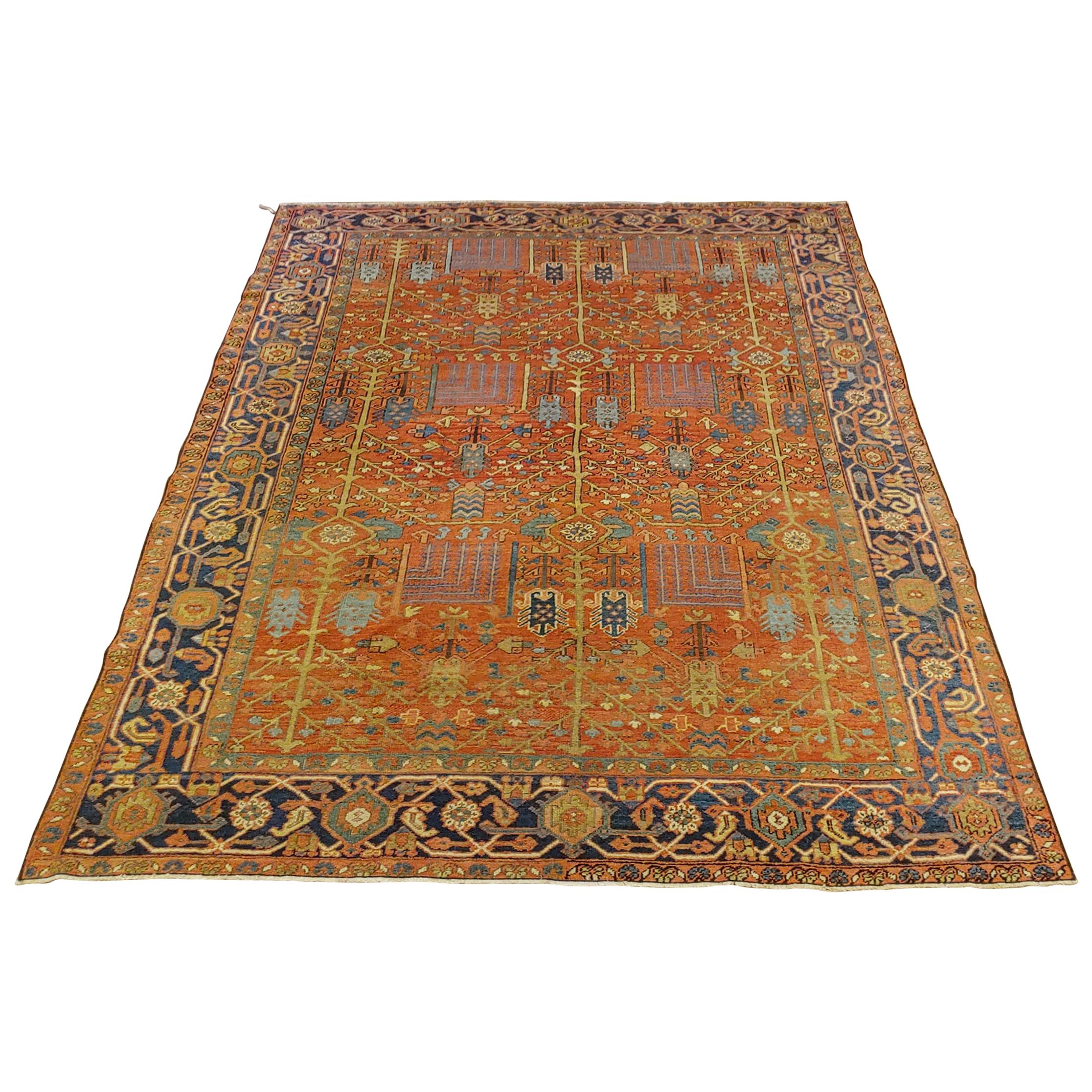 Antique Persian Heriz Rug, All-Over Rust Field, Wool, Room Size For Sale