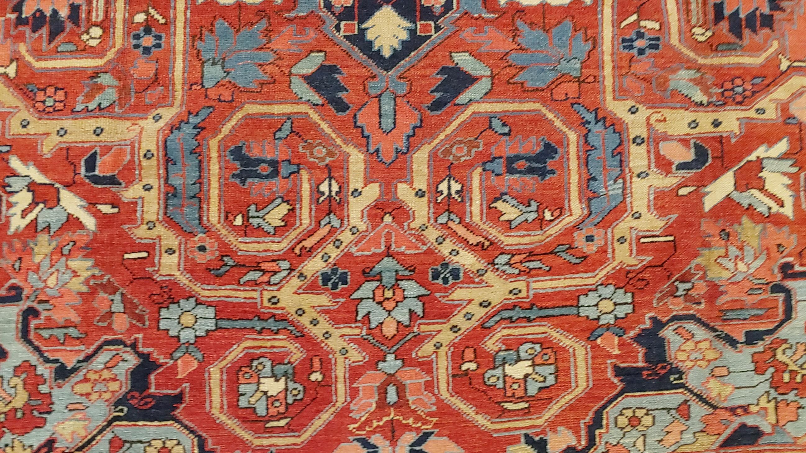 Woven Antique Persian Heriz Rug Rust Wool Room Size, 1910