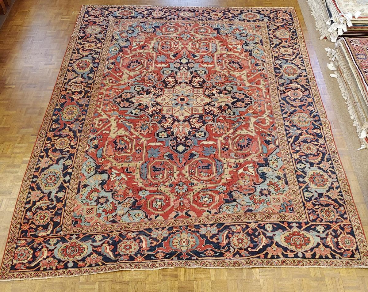 20th Century Antique Persian Heriz Rug Rust Wool Room Size, 1910