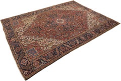 Antiker persischer Heriz-Teppich, kühnes geometrisches Medaillon-Design, 12,1 ft x 9,4 ft