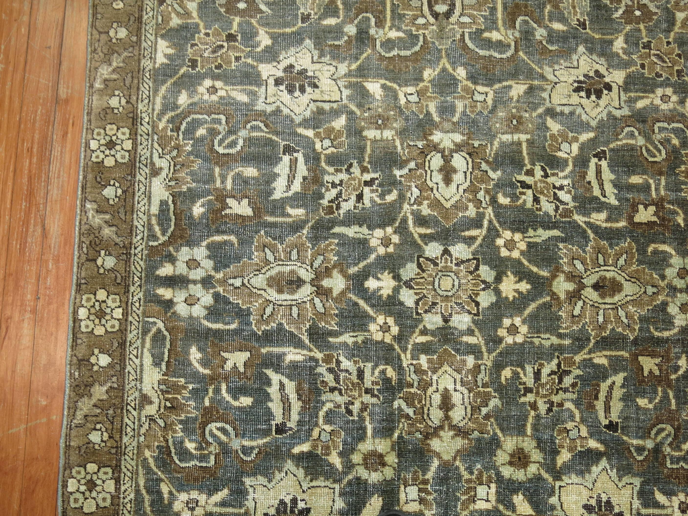 Malayer Green Antique Persian Heriz Rug For Sale