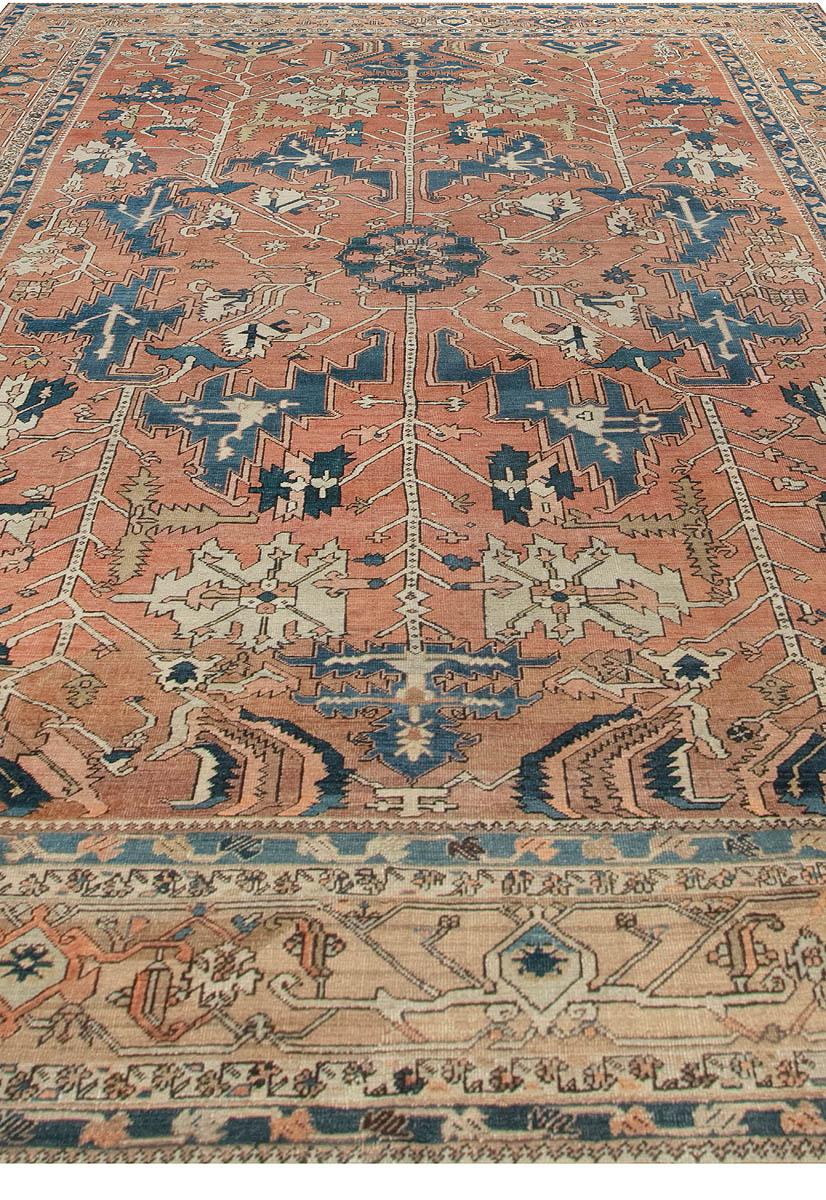Antique Persian Heriz Brown & Navy Blue Handwoven Wool Rug (Heriz Serapi)
