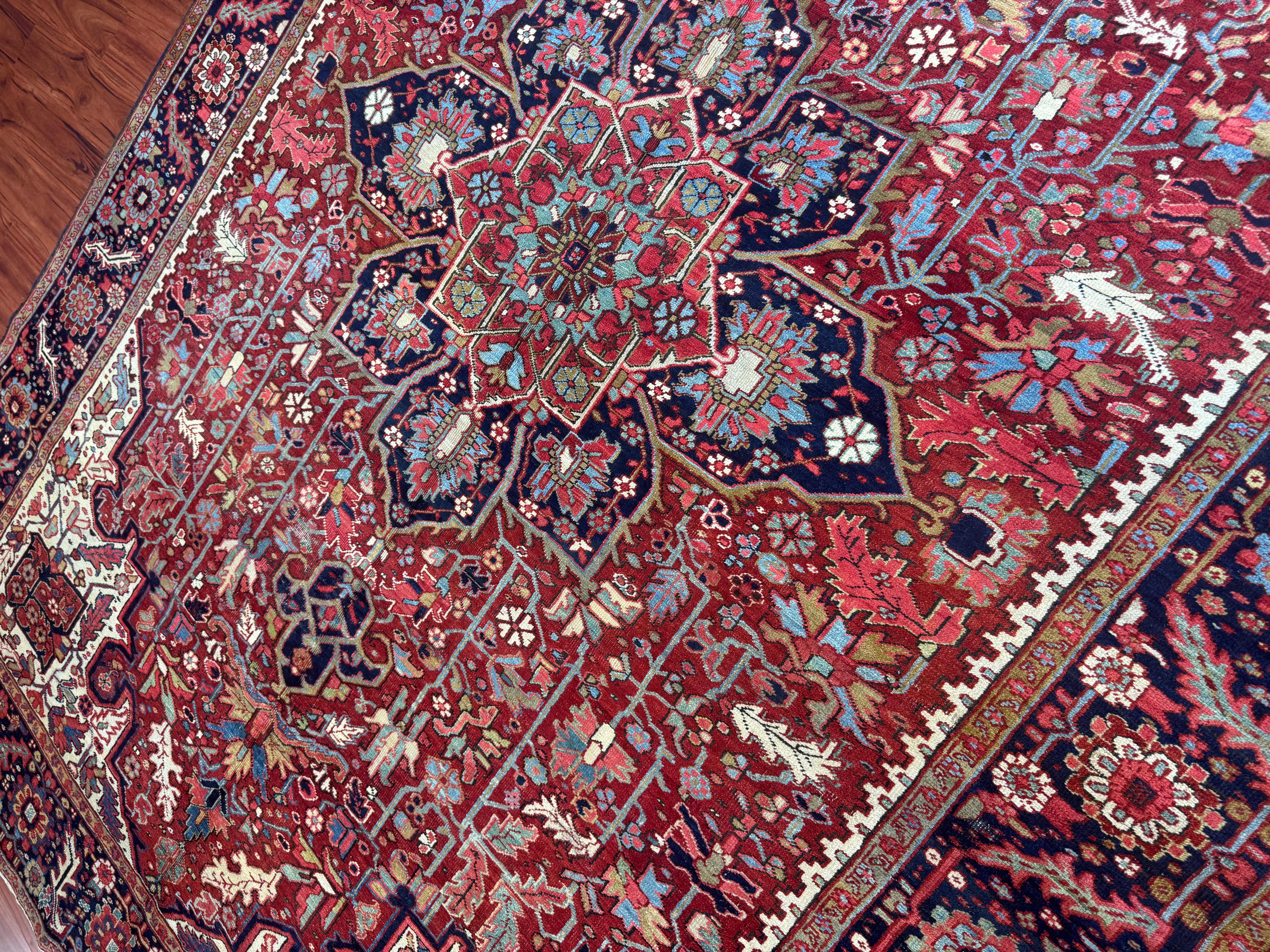 Hand-Woven Antique Persian Heriz Rug For Sale