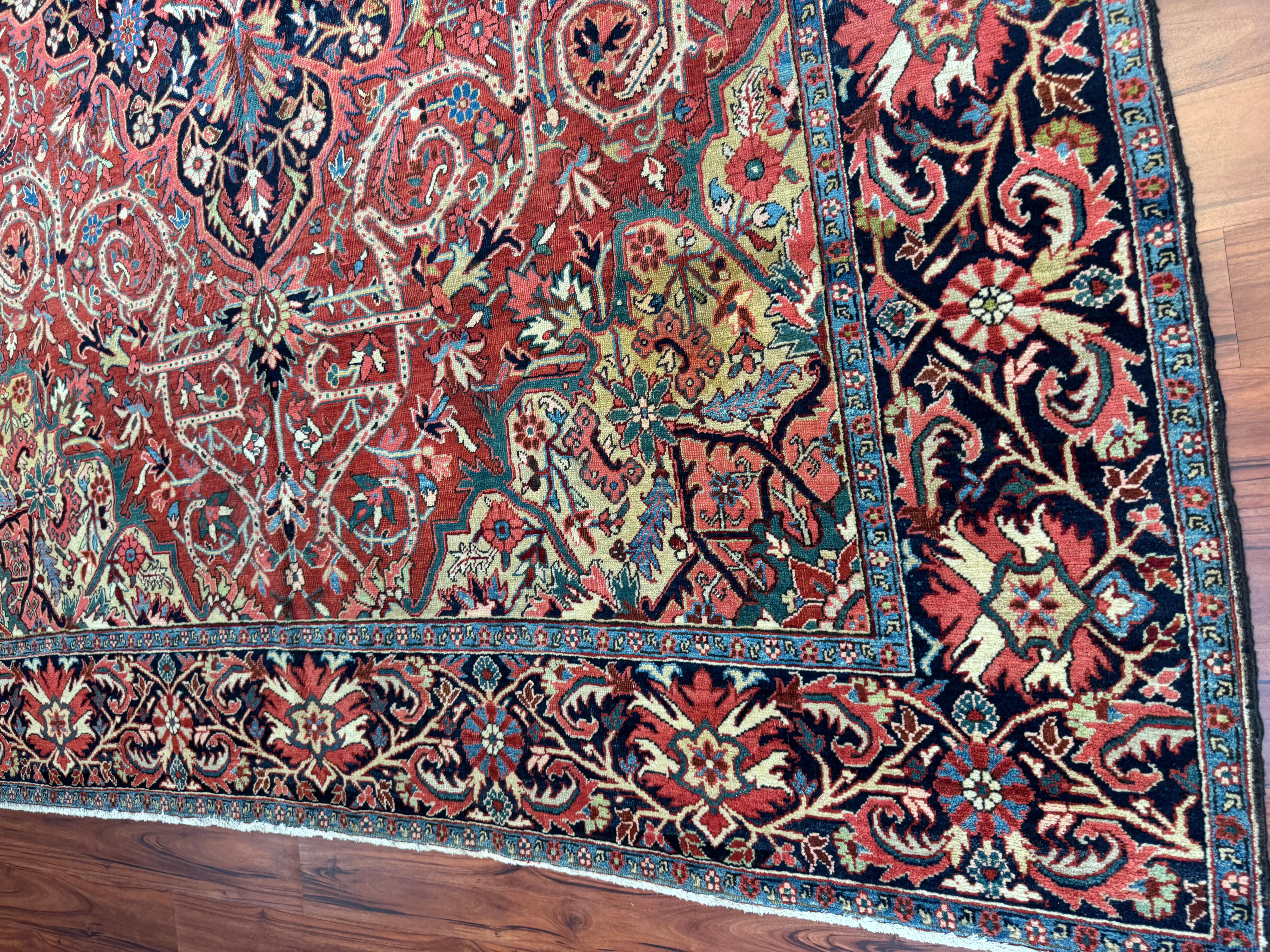 Hand-Woven Antique Persian Heriz Rug For Sale