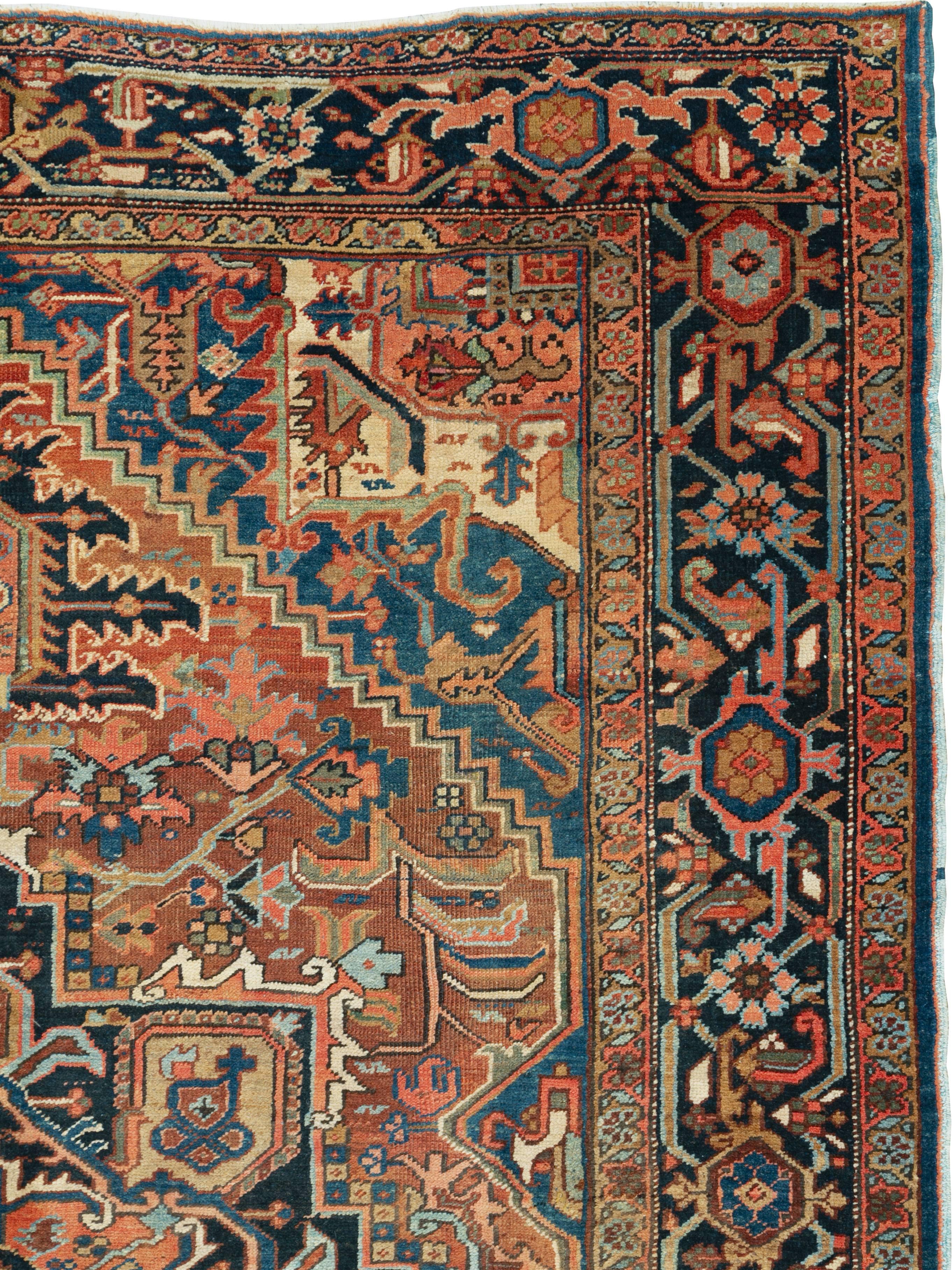 Hand-Knotted Antique Persian Heriz Rug
