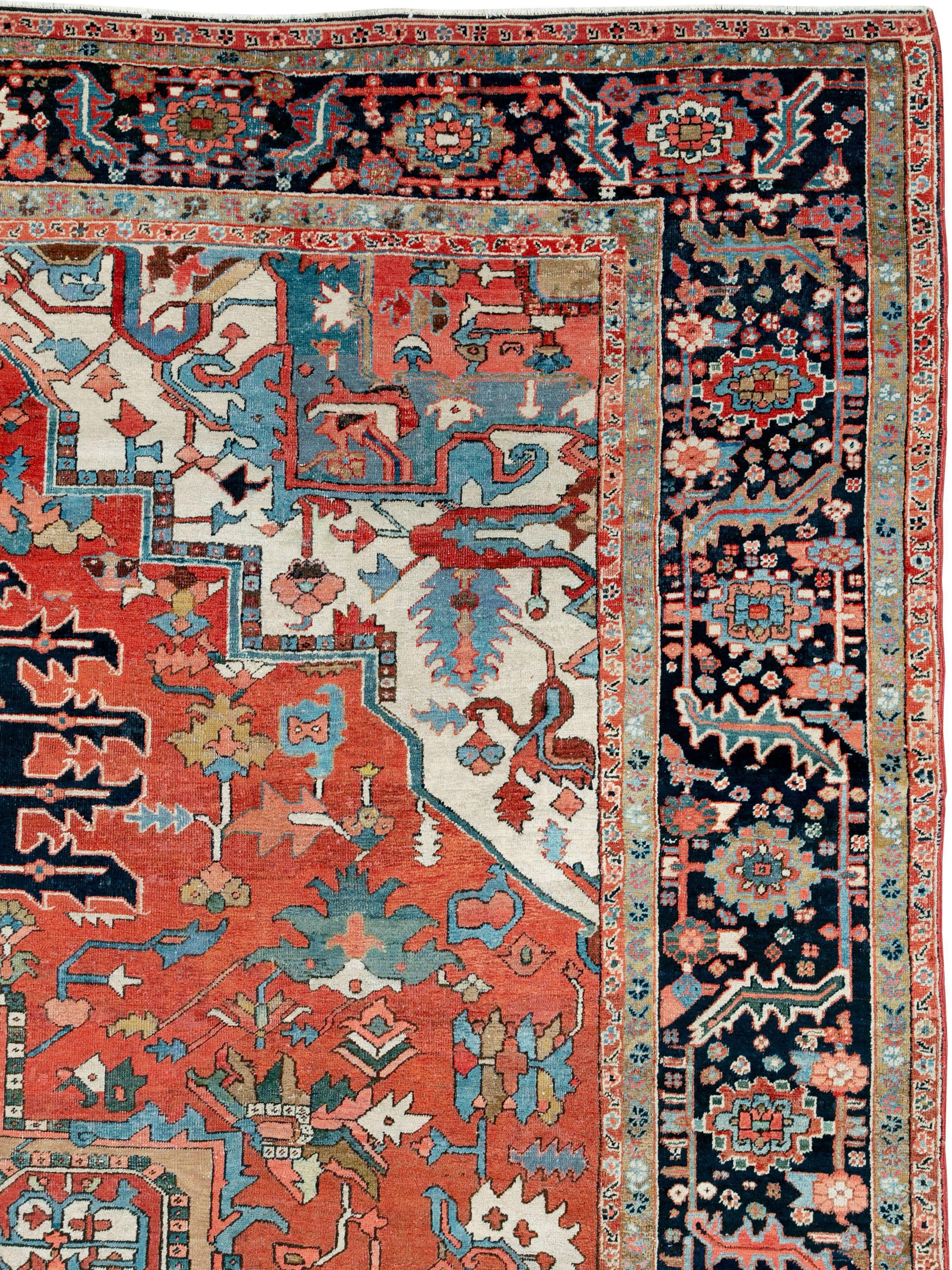 Hand-Knotted Antique Persian Heriz Rug