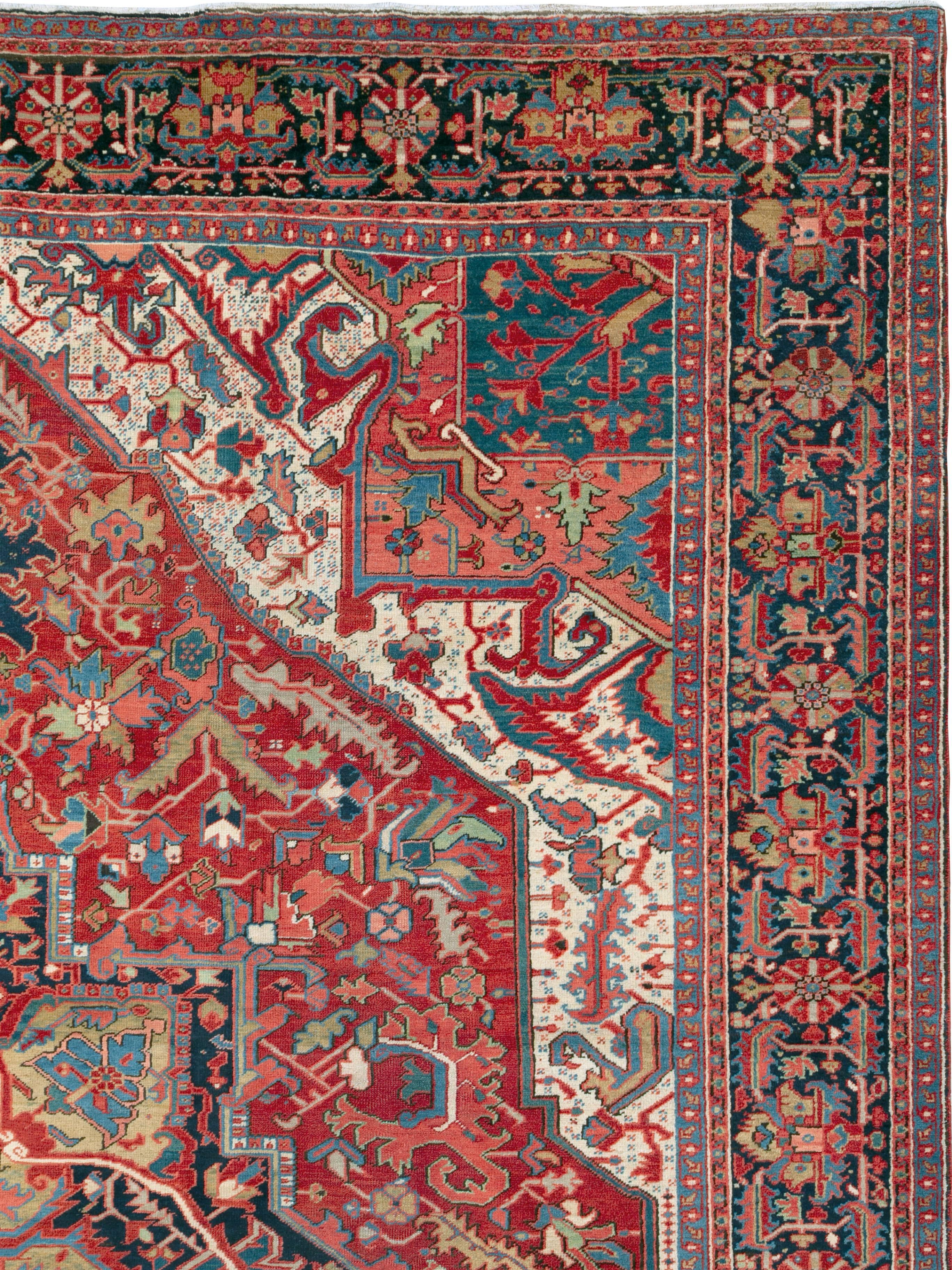 Hand-Knotted Antique Persian Heriz Rug For Sale