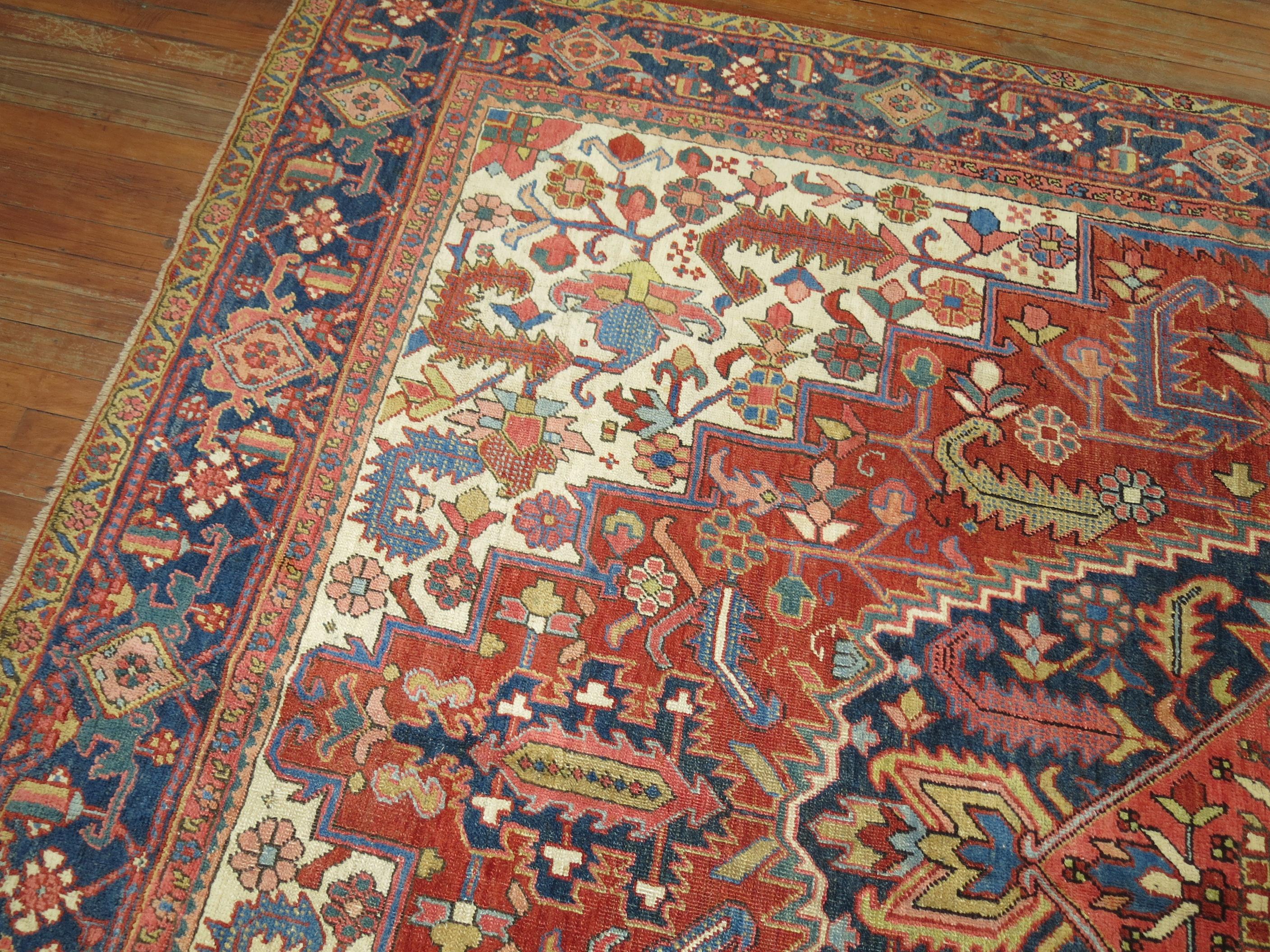 Hand-Woven Traditional Antique Persian Heriz Rug