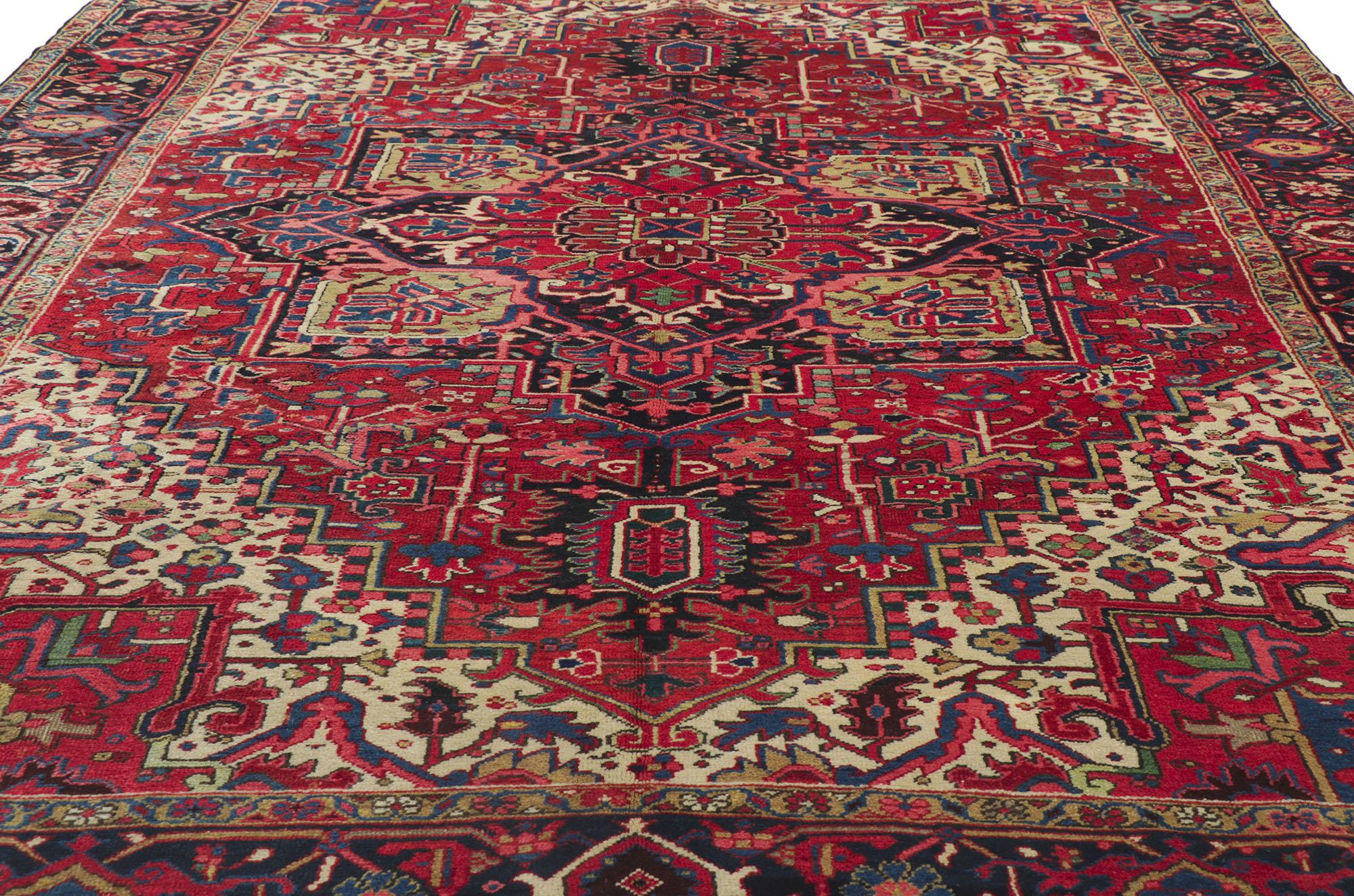 Hand-Knotted Antique Persian Heriz Rug For Sale