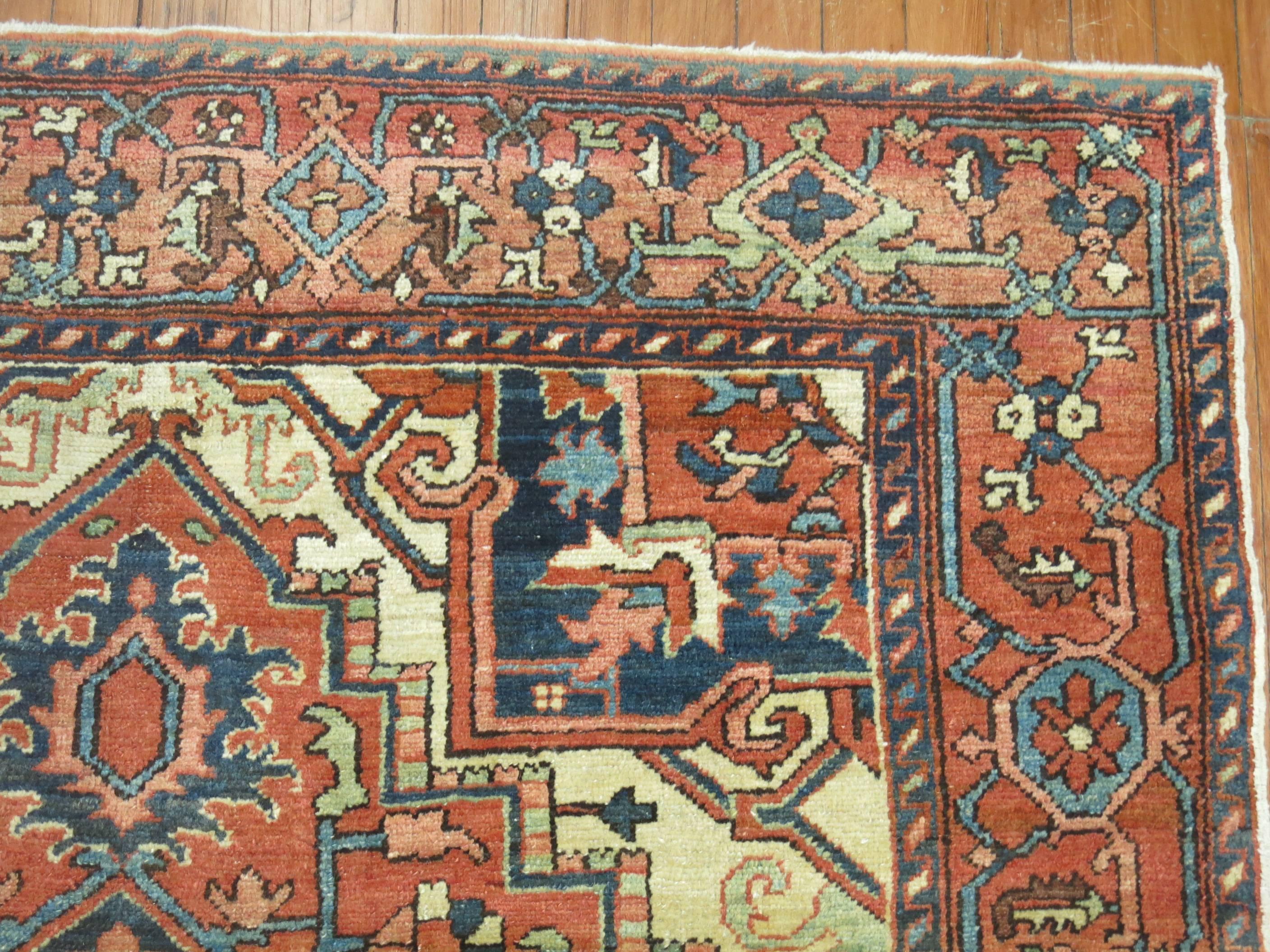Hand-Woven Antique Persian Heriz Rug