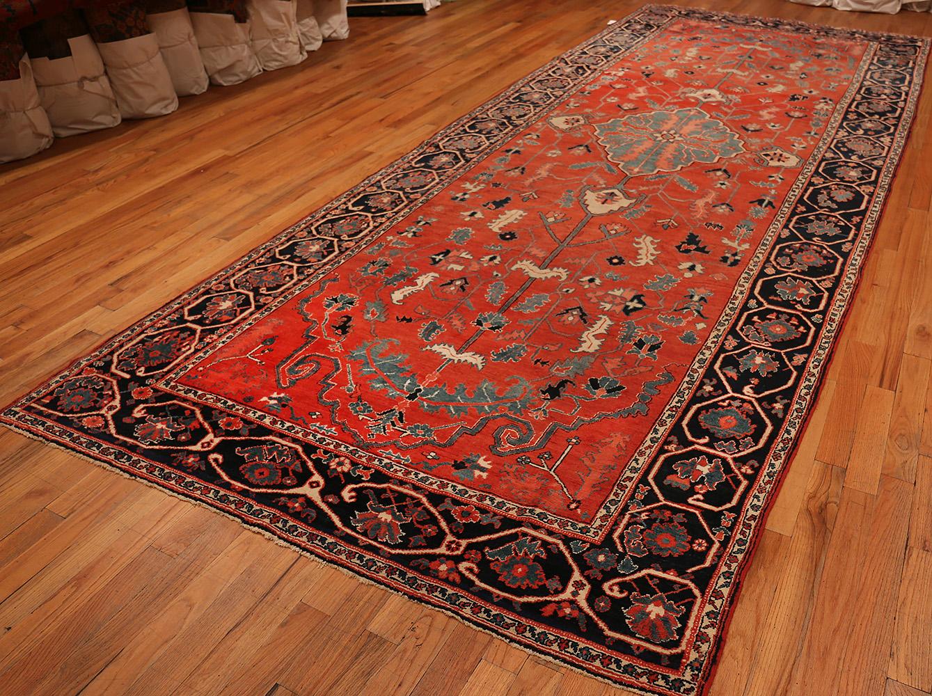 Wool Rare Long and Narrow Antique Persian Heriz Rug. Size: 7 ft x 18 ft