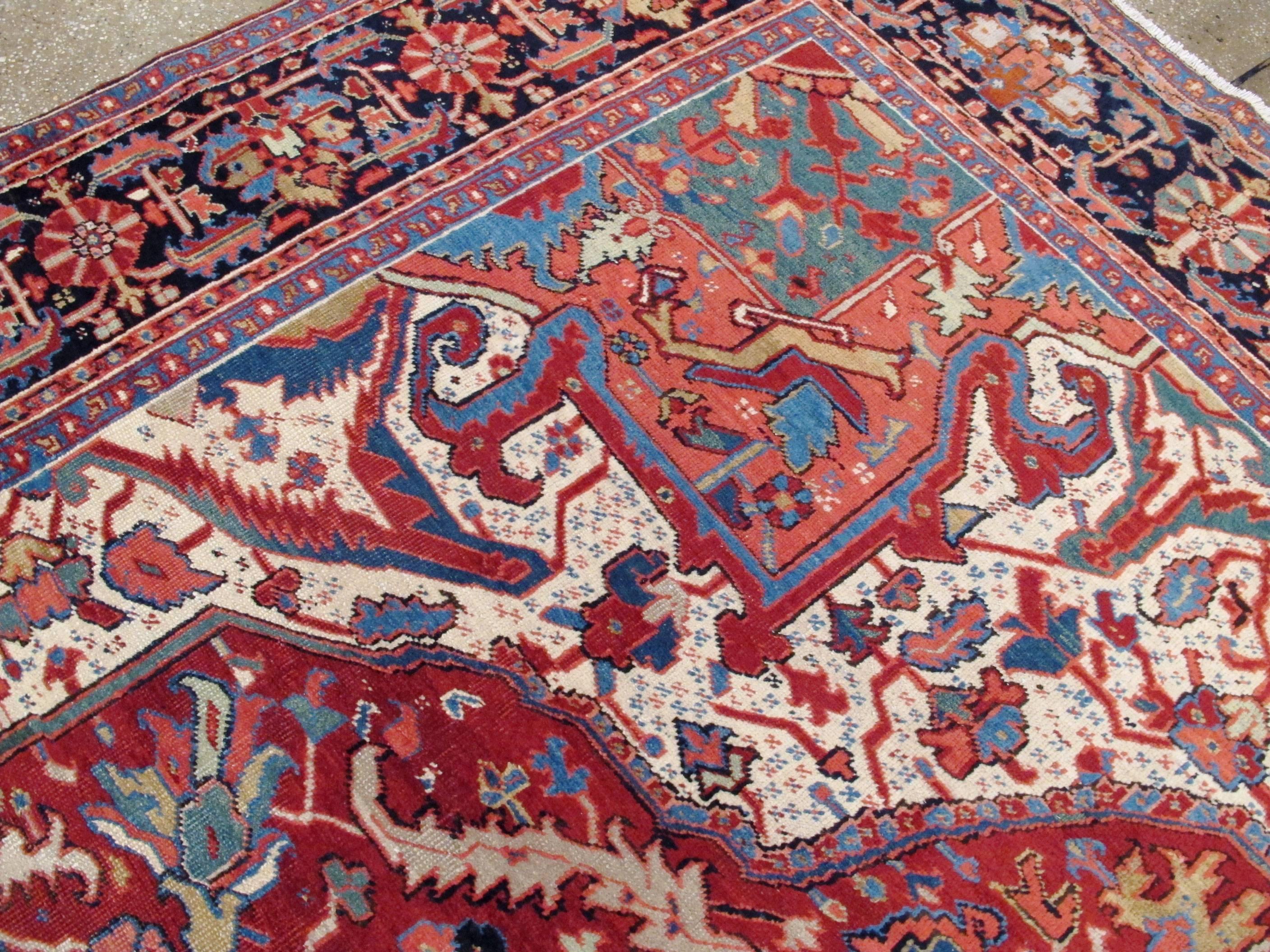 Wool Antique Persian Heriz Rug For Sale