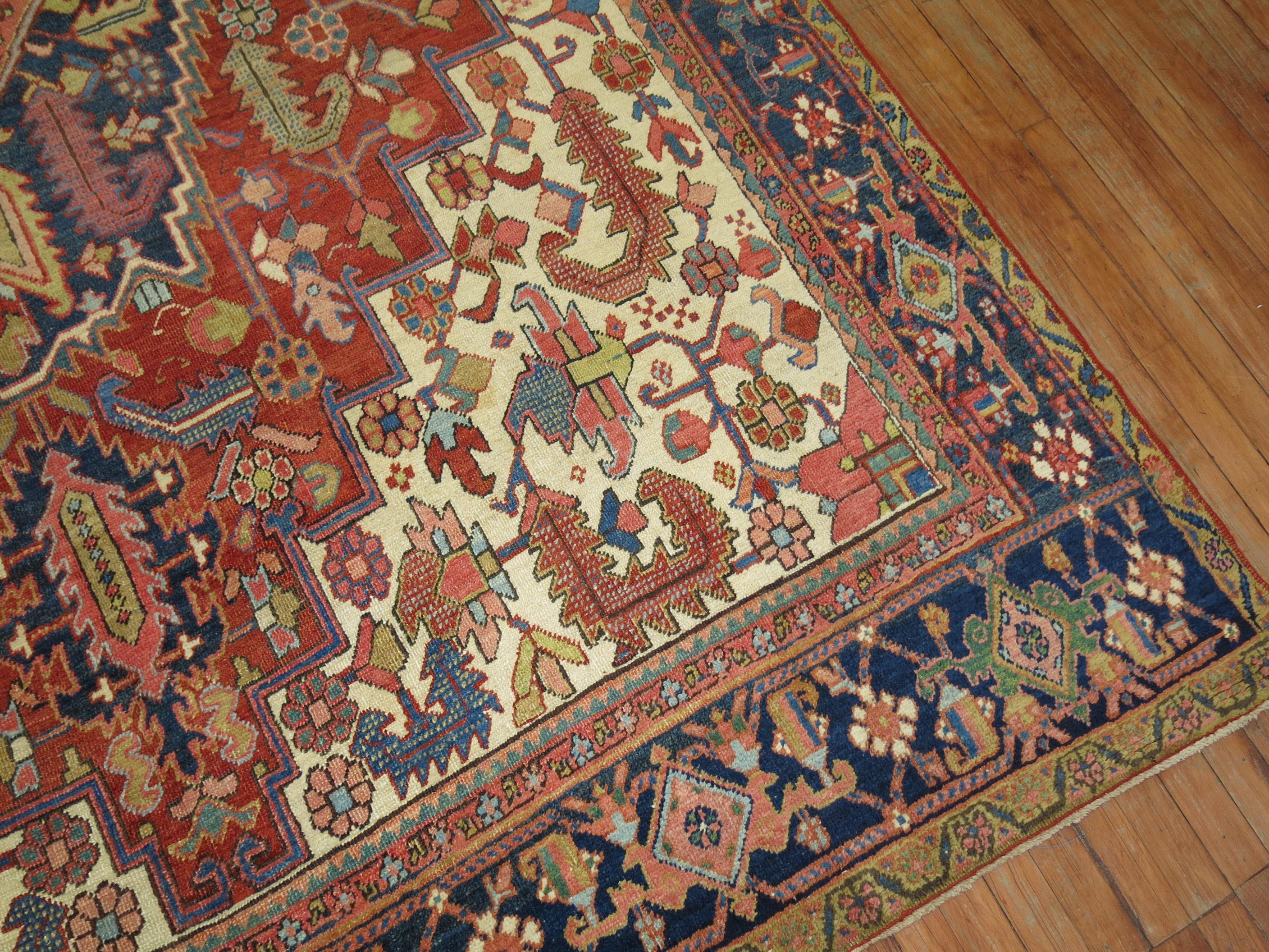 Wool Traditional Antique Persian Heriz Rug