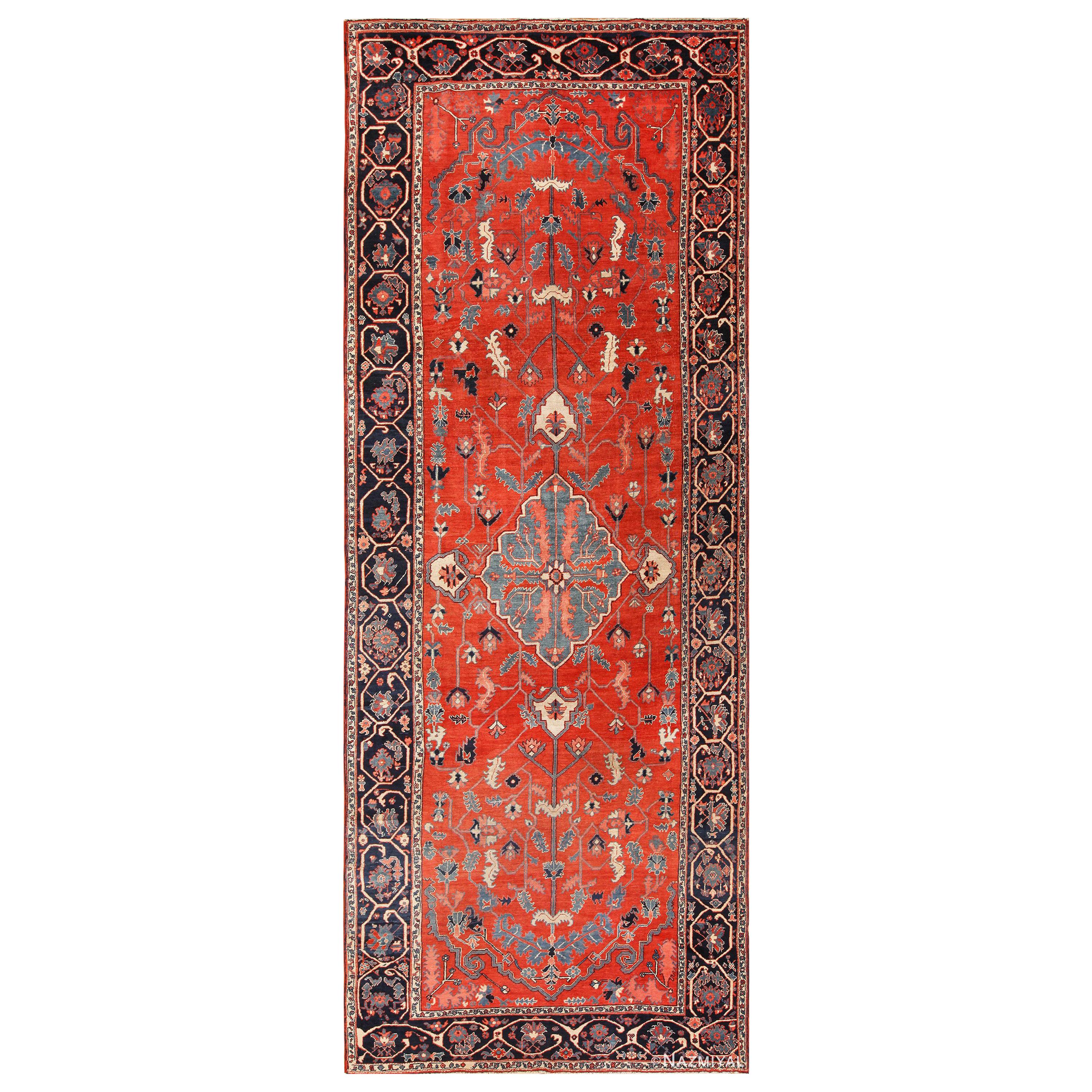 Rare Long and Narrow Antique Persian Heriz Rug. Size: 7 ft x 18 ft