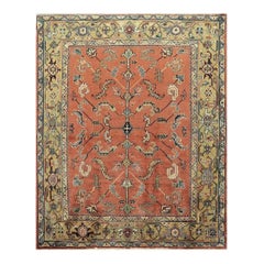 Tappeto persiano Heriz d'epoca, in lana annodato a mano, motivo geometrico-floreale, 5’1″×6’2″