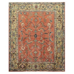 Tappeto persiano Heriz d'epoca, in lana annodato a mano, motivo geometrico-floreale, 5’1″×6’2″