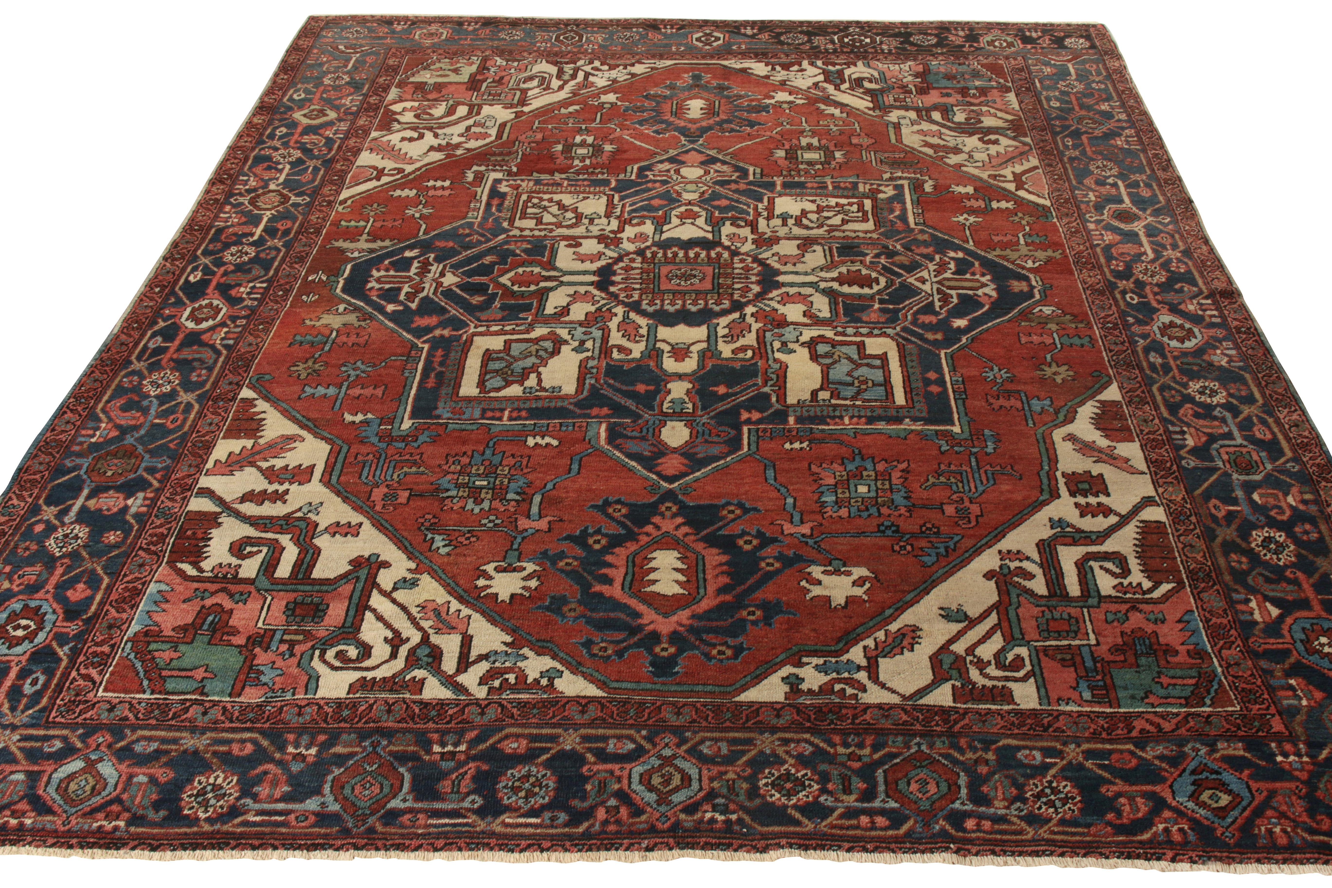 Hand knotted in wool, a 9x11 antique Heriz rug originating from Persia circa 1920-1930 making a grand entry to Rug & Kilim’s Antique & Vintage collection. Bearing fine Persian sensibilities of the early 19th century, the rug witnesses a