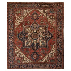 Antiker persischer Heriz-Teppich in Rot, Blau, Beige mit Medaillonmuster von Teppich & Kelim