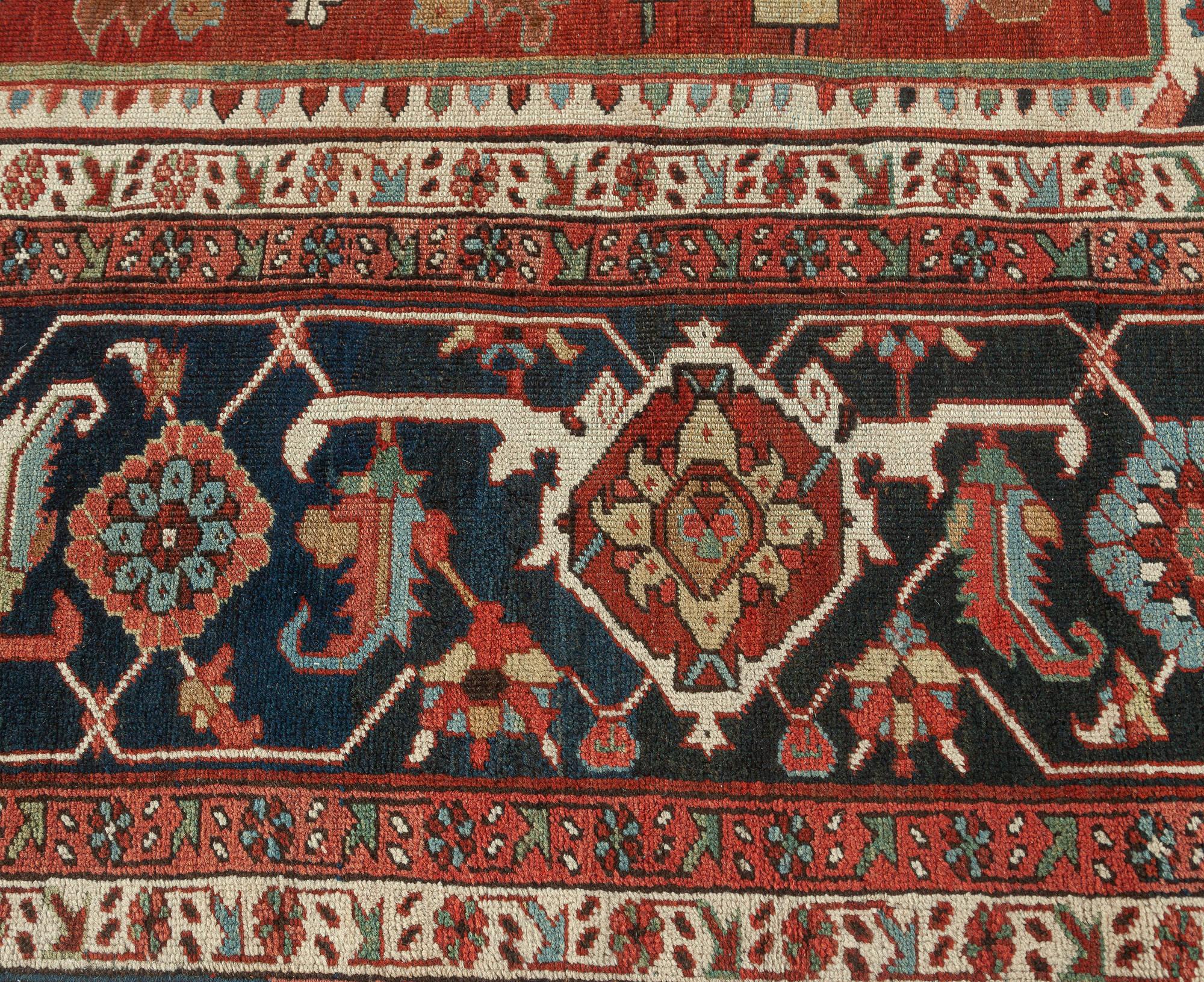 One-of-a-kind Antique Persian Heriz Rug in Beige, Blue, Pink, and Red In Good Condition In New York, NY