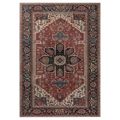 One-of-a-kind Antique Persian Heriz Rug in Beige, Blue, Pink, and Red