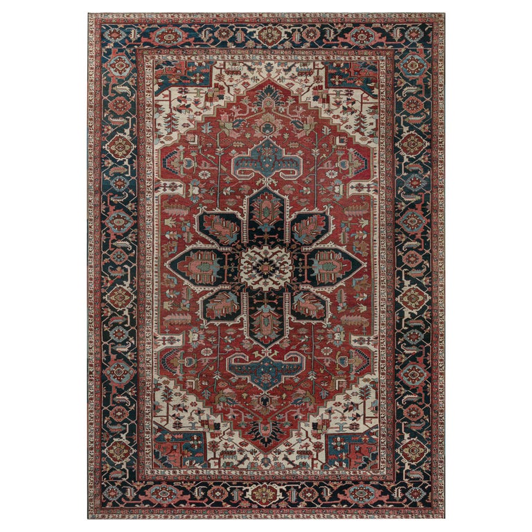 One-of-a-kind Antique Persian Heriz Rug in Beige, Blue, Pink, and Red ...