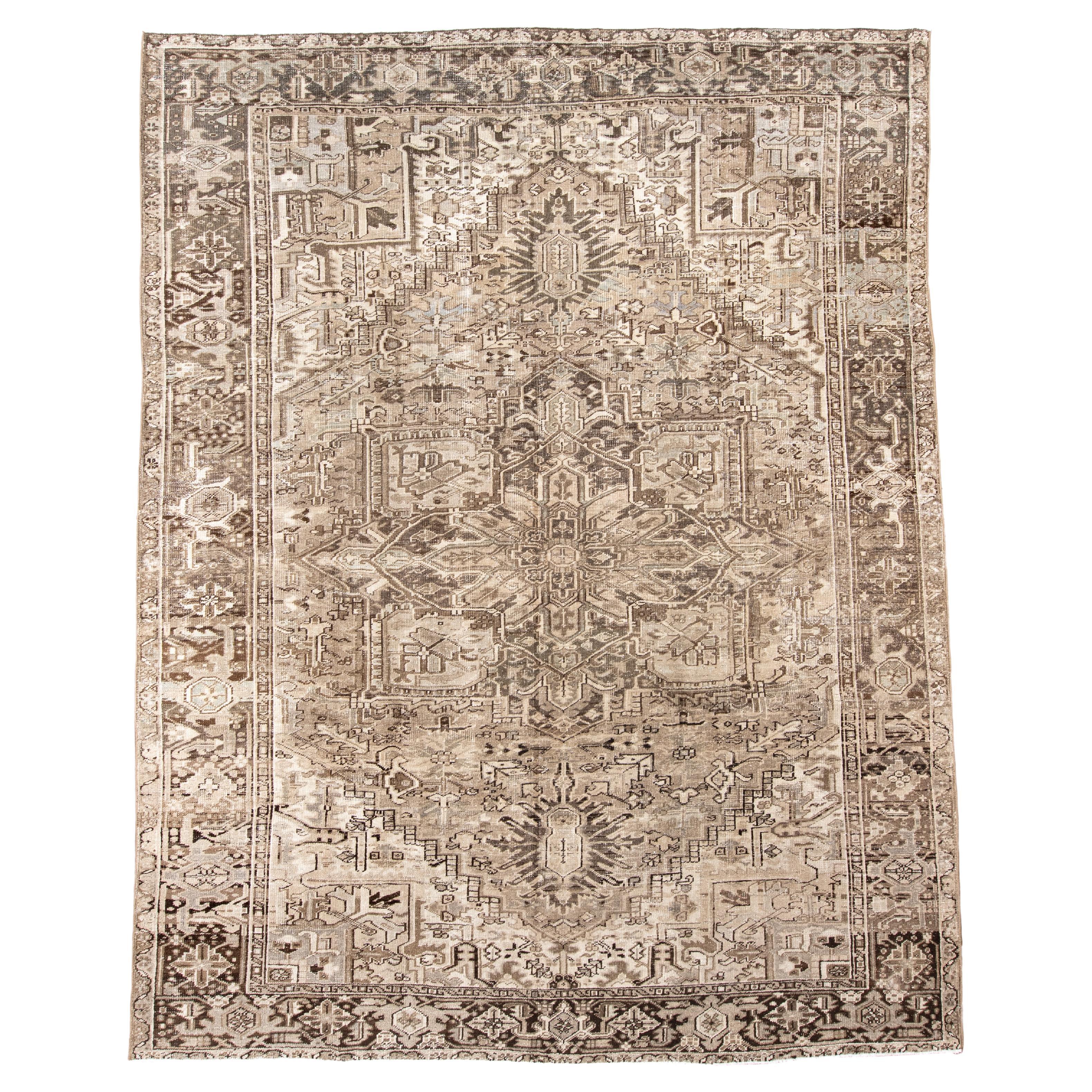 Antique Persian Heriz Rug in Rare Neutral Palette For Sale