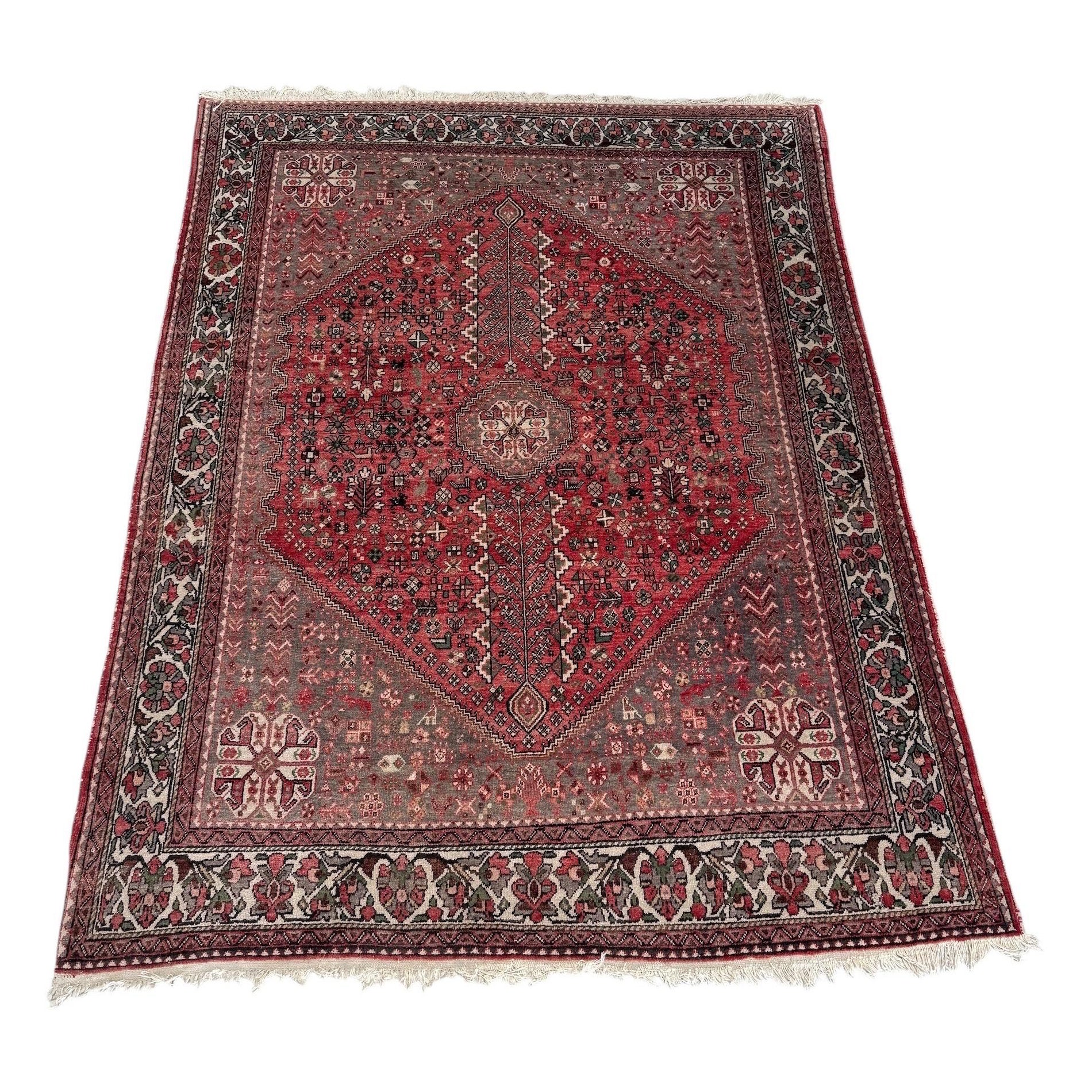 Antique Persian Heriz Rug in Red and Grey Tones, Handwoven Wool im Angebot