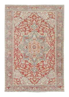 Antique Persian Heriz Rug in Red and Teal Floral Design - Rug & Kilim