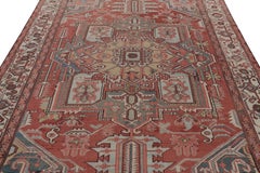 Antique Persian Heriz Rug in Red with Colorful Geometric Medallion - Rug & Kilim
