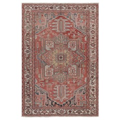 Antiker persischer Heriz-Teppich in Rot mit buntem geometrischem Medaillon - Rug & Kilim