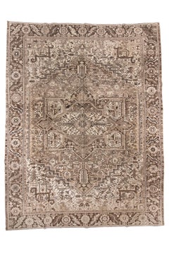Antique Persian Heriz Rug in Soft Taupe, Ivory & Warm Neutrals