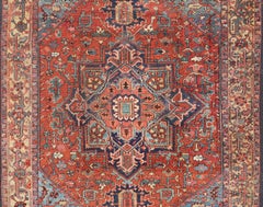 Antique Persian Heriz Rug in Wool with Geometric Medallion Design in Jewel Tones
