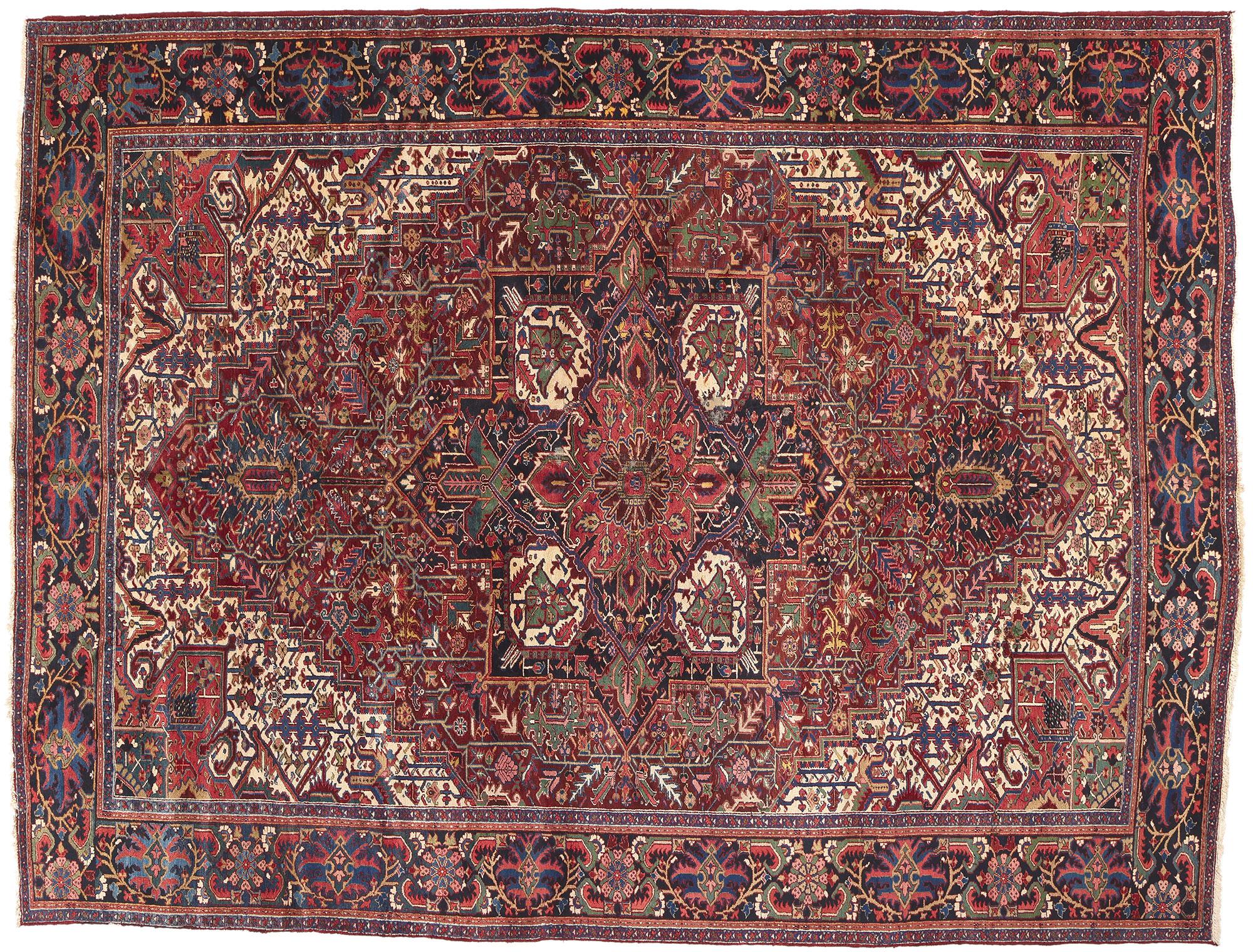 Antique Persian Heriz Rug, Ivy League Prep Meets Old World Charm For Sale 3