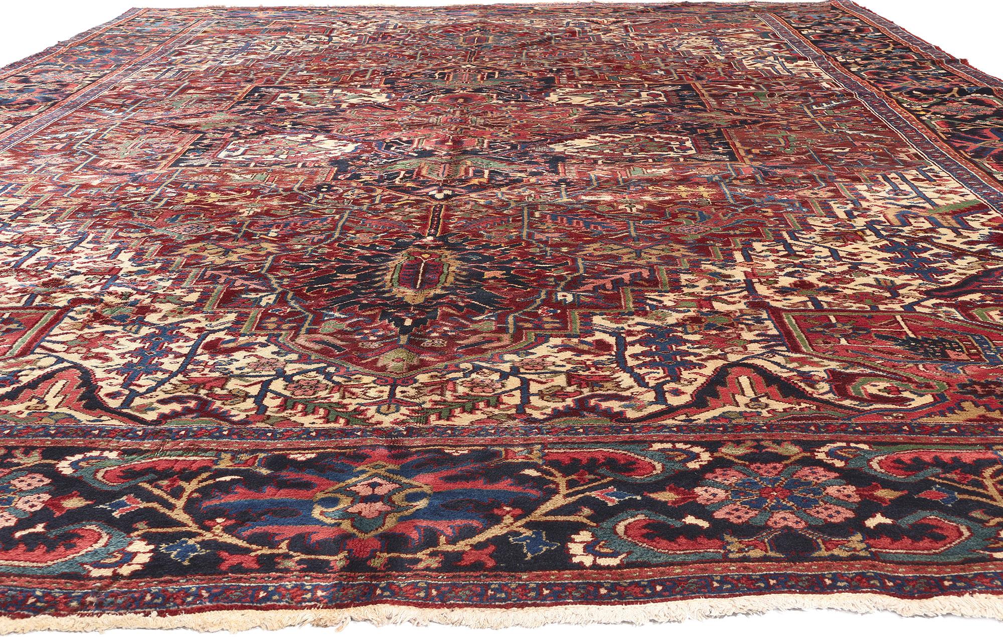 Serapi Antique Persian Heriz Rug, Ivy League Prep Meets Old World Charm For Sale