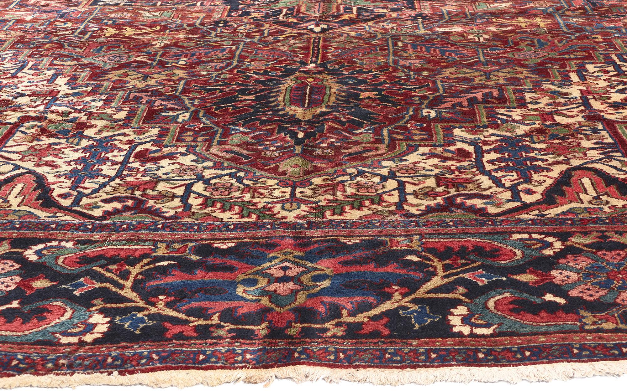 Hand-Knotted Antique Persian Heriz Rug, Ivy League Prep Meets Old World Charm For Sale