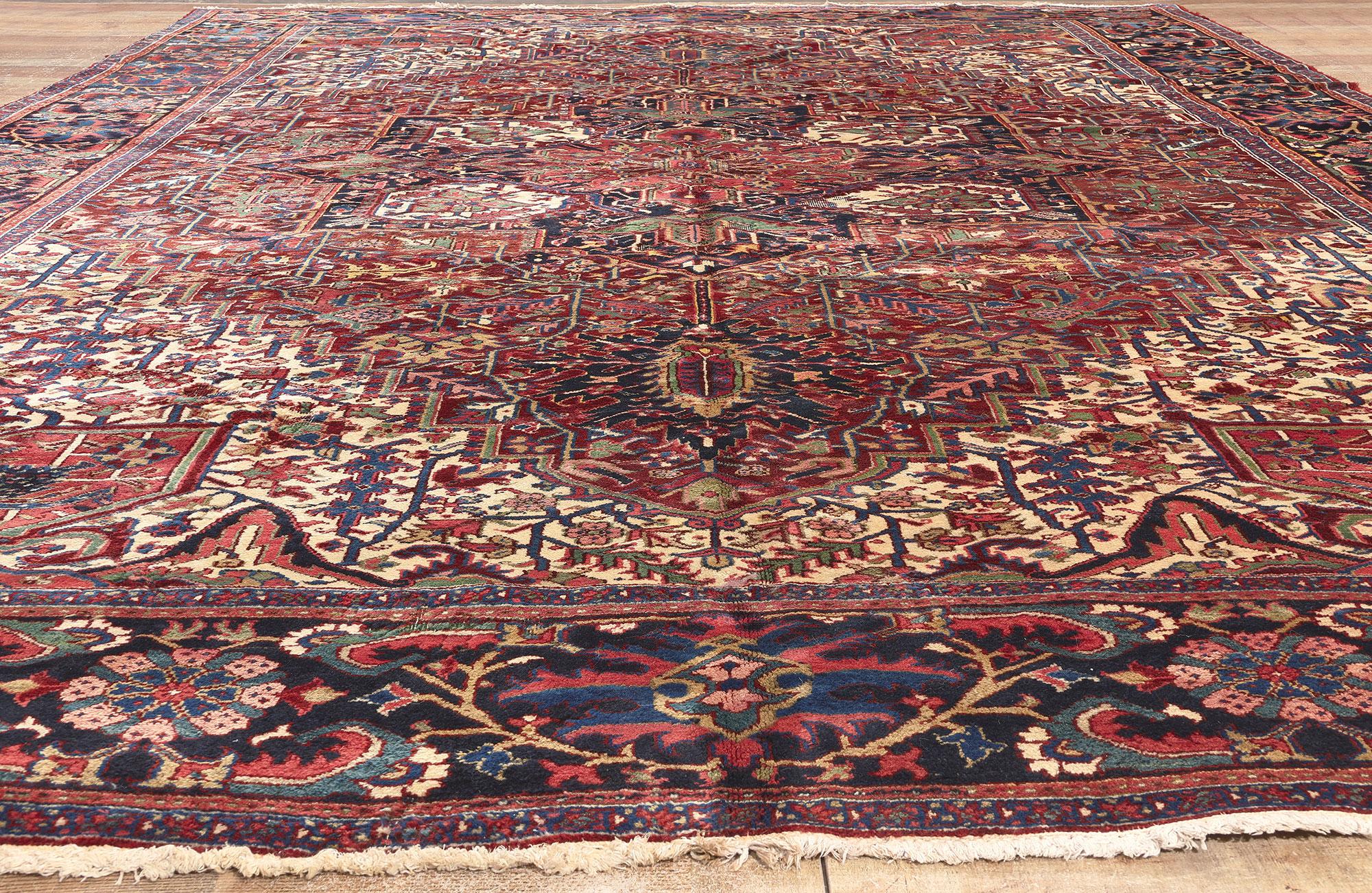 Antique Persian Heriz Rug, Ivy League Prep Meets Old World Charm For Sale 1